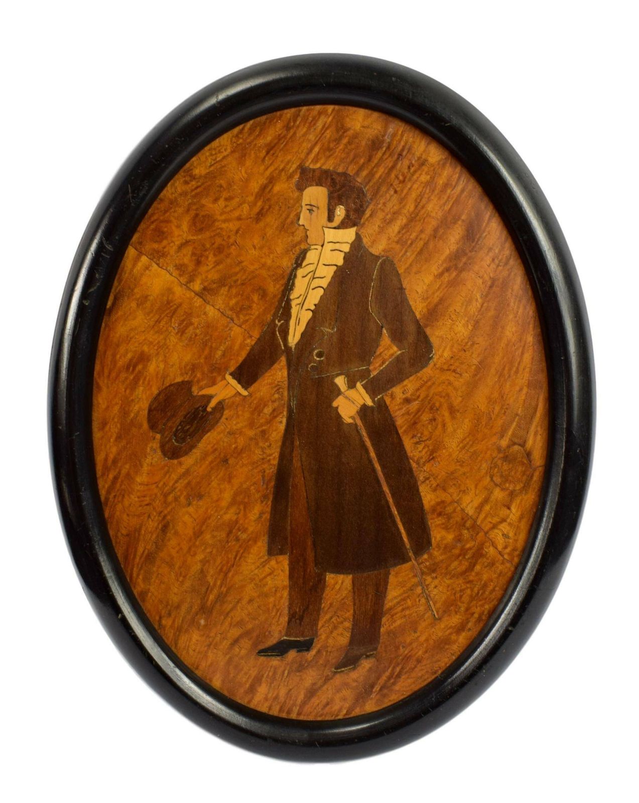 Antique French Pair Of Wooden Marquetry Wall Medallion Noble Lady And Nobleman photo for sale