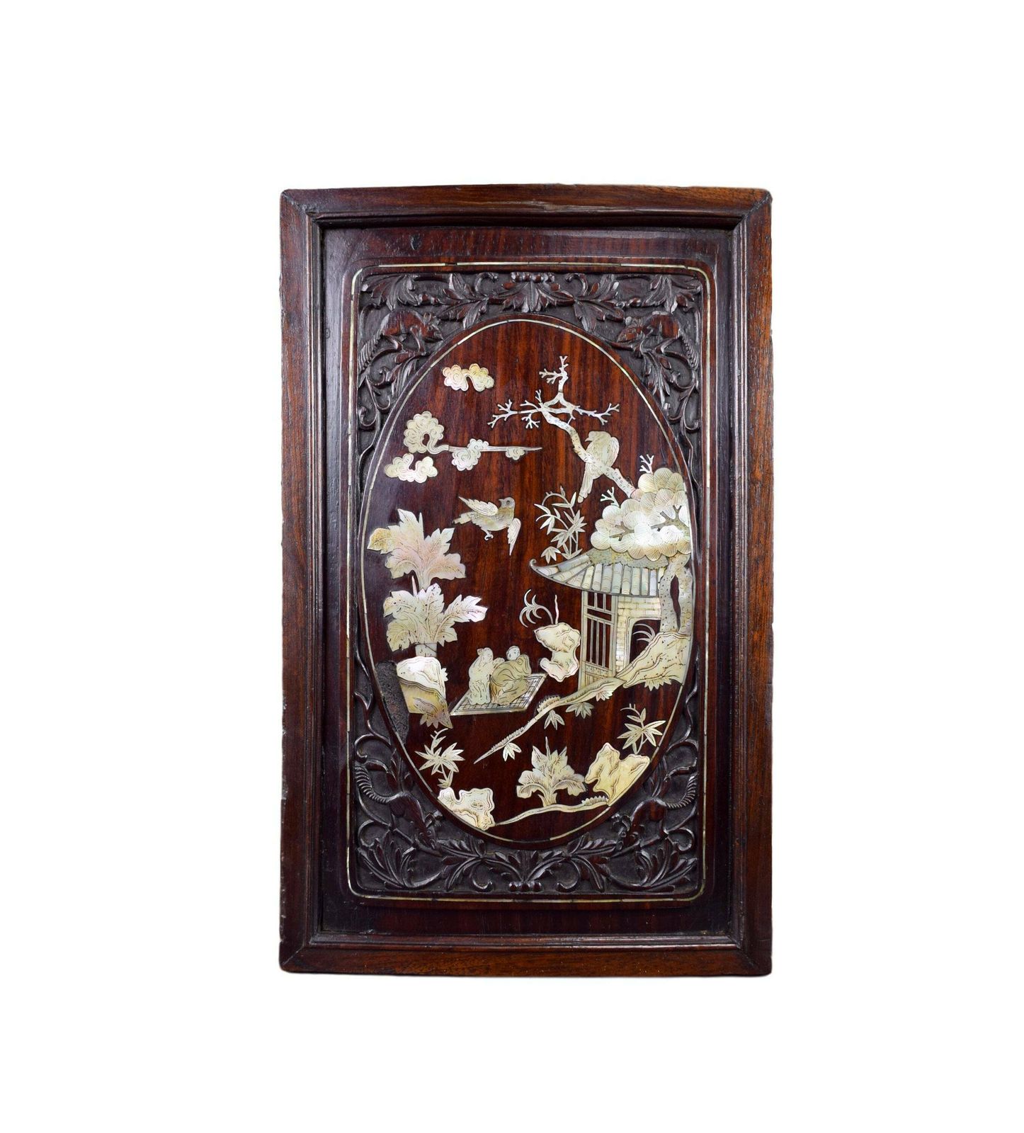 19th Antique Chinese Carved Wood And Mother Of Pearl Inlaid Wall Panel Asian Wood Art Vietnamese