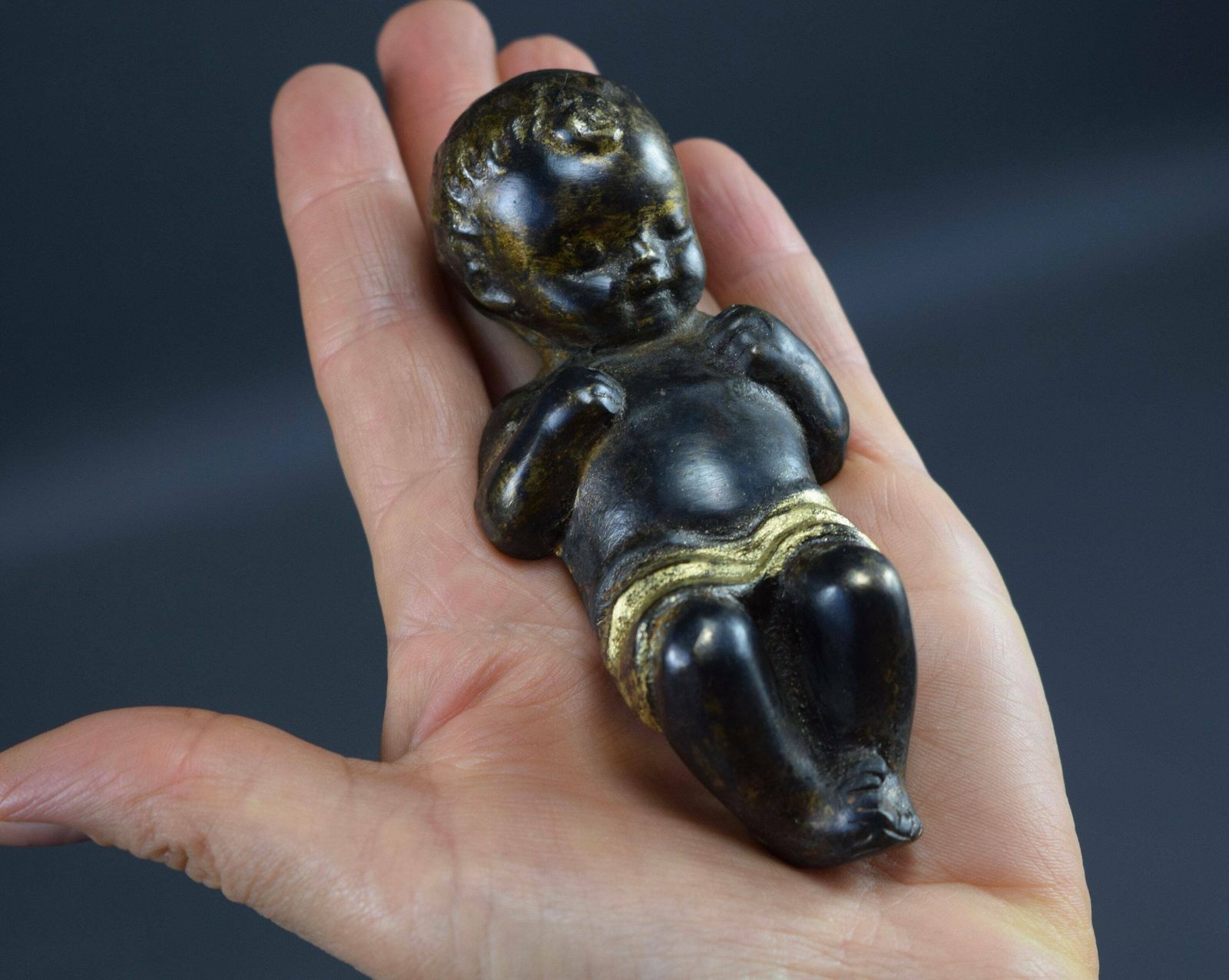 Rare French Antique 19th Bronze Jesus Christ Baby Crib Christmas photo vintage