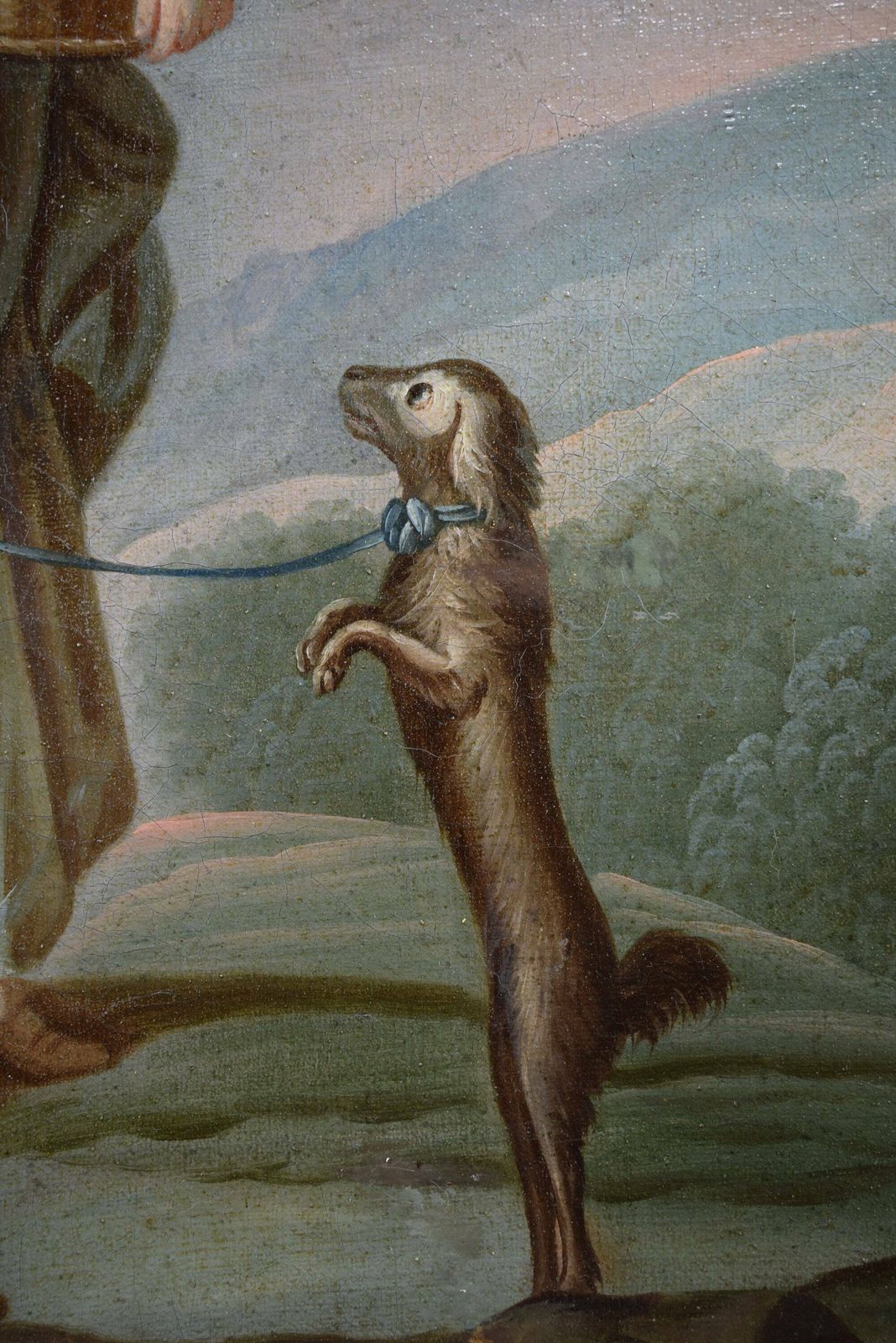 French Antique Tableau Oil Painting On Canvas 18th Dog Trainer photo Art