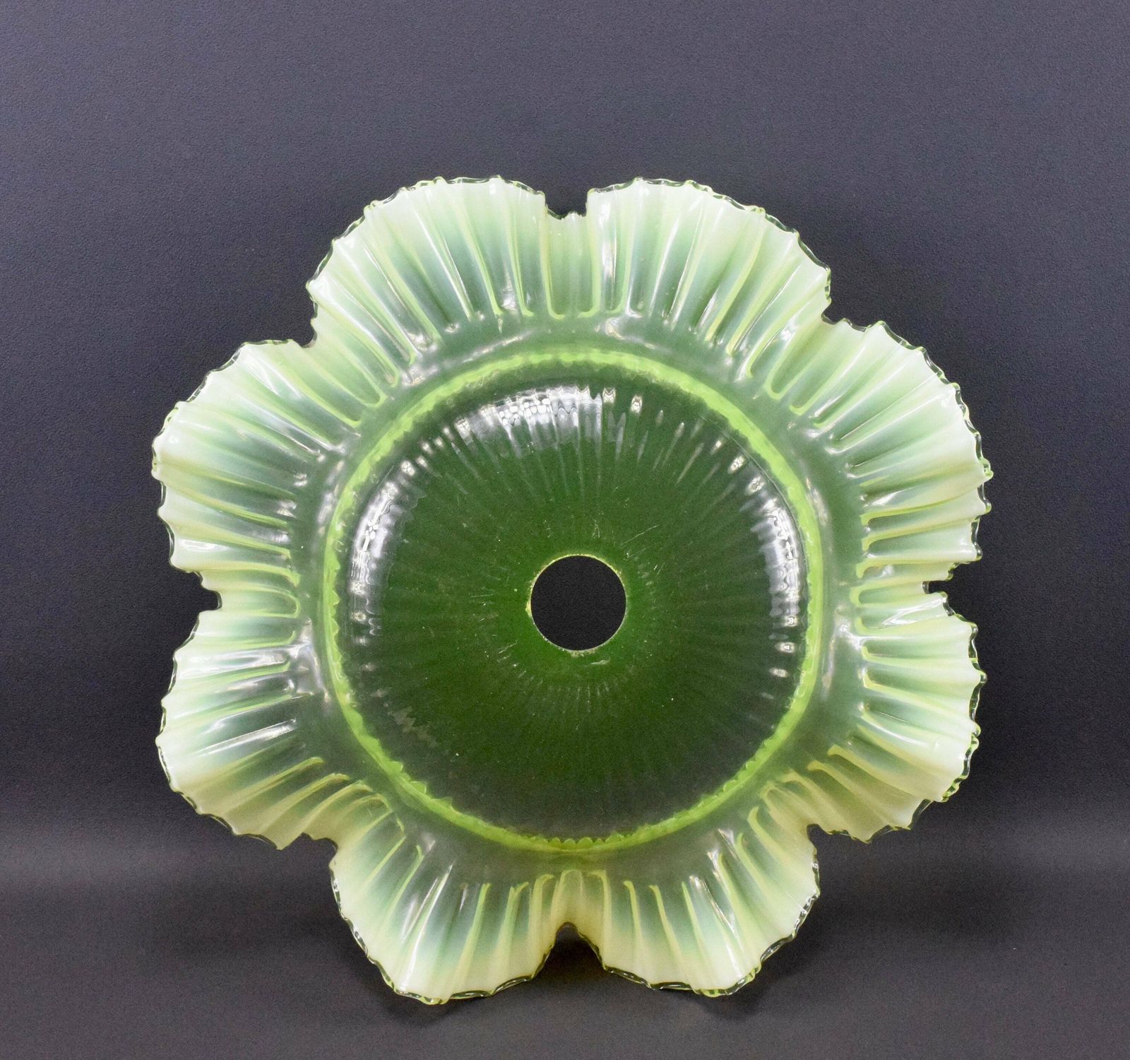 1900's Uraline French Large Vaseline Glass Hanging Lamp Ceiling Light Ouraline 15 1/8" photo furniture