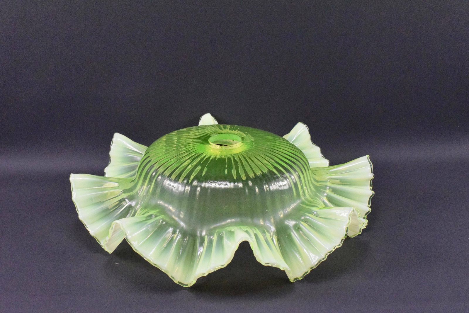 1900's Uraline French Large Vaseline Glass Hanging Lamp Ceiling Light Ouraline 15 1/8" photo buy