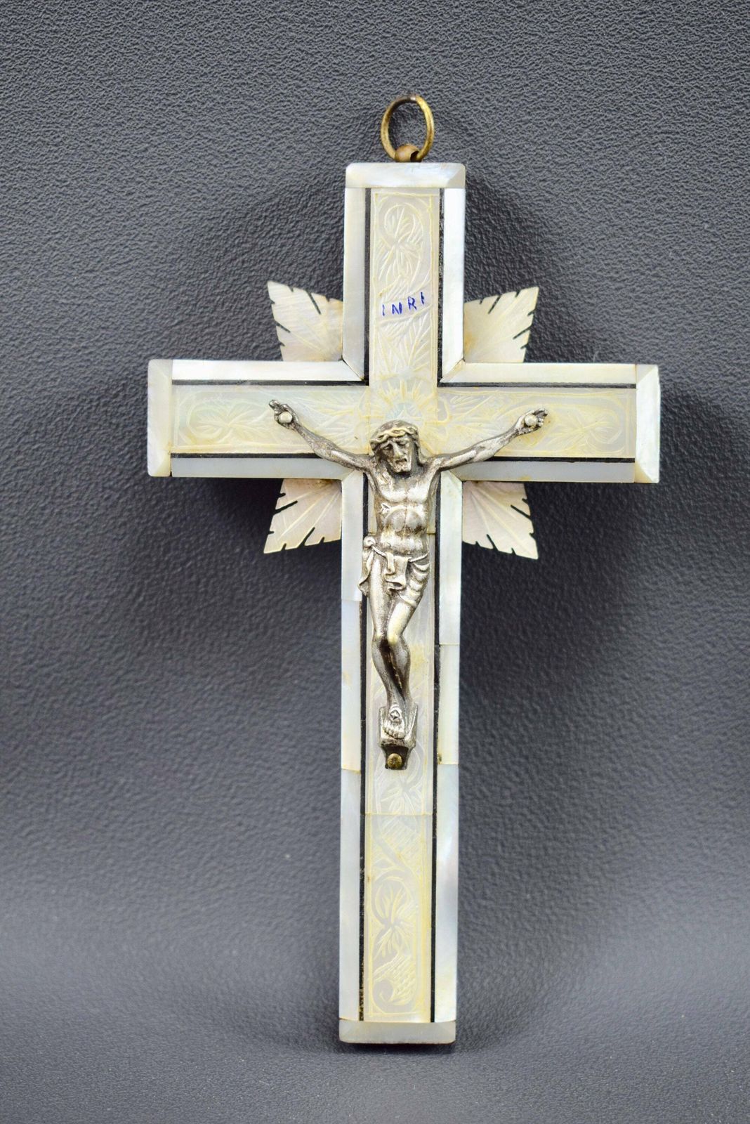 Antique Carved Mother Of Pearl Cross Pendant Jerusalem Crucifix With Stations Of The Cross Holy Land Souvenir From Jerusalem photo furniture