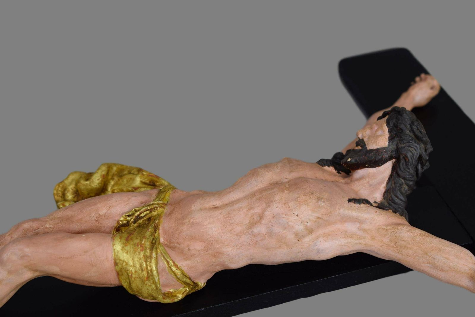 Antique Religious Altar Cross, Hand Painted Jesus Christ Corpus On The Cross photo vintage