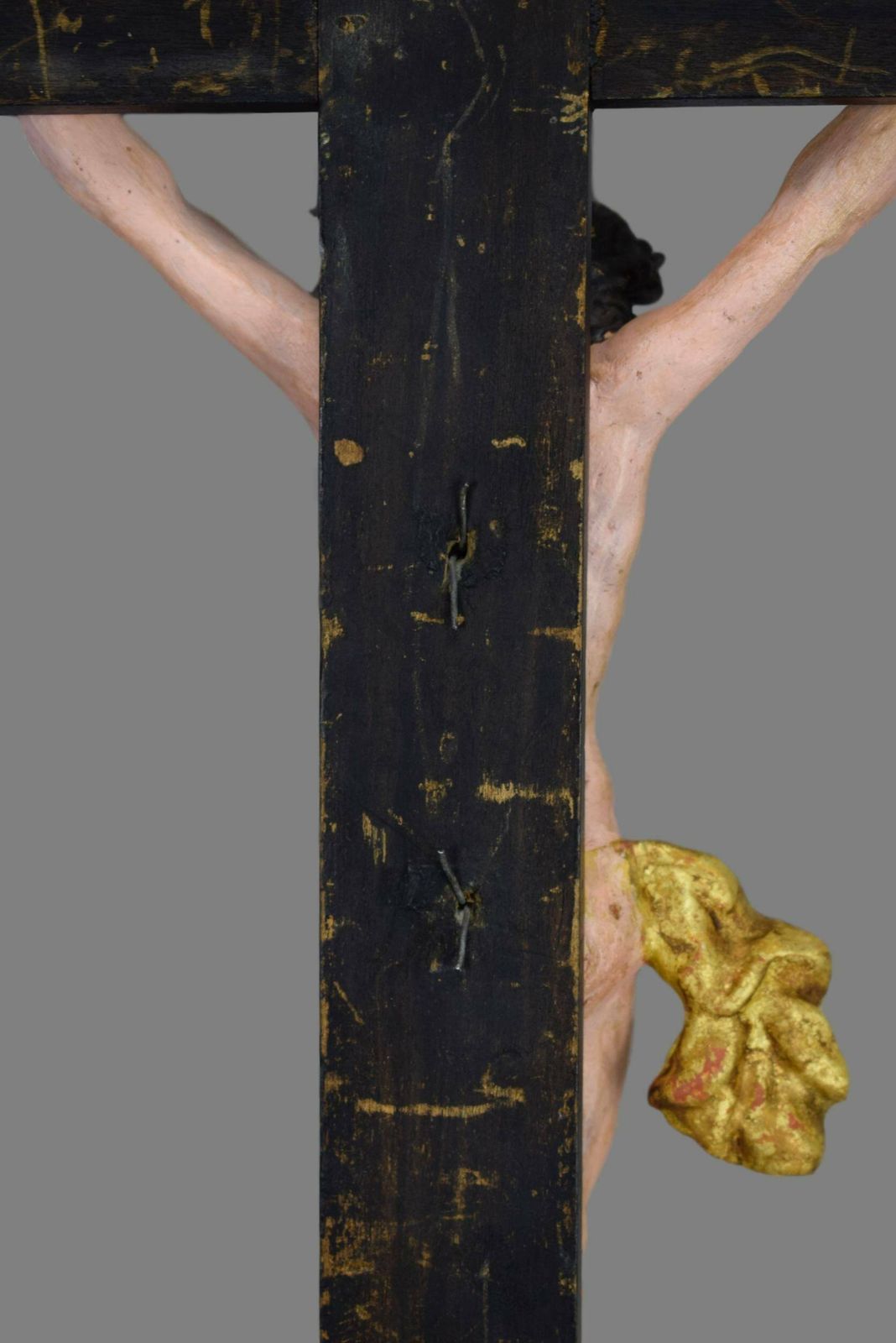 photo for sale Antique Religious Altar Cross, Hand Painted Jesus Christ Corpus On The Cross