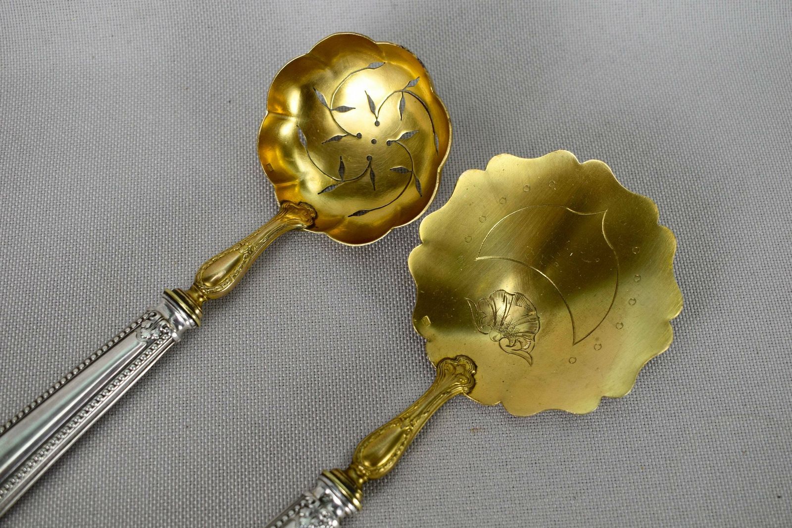 Antique French Sterling Silver Strawberry Dessert Serving Set In Original Case, French Antique Flatware, Luncheon Silverware photo vinterior