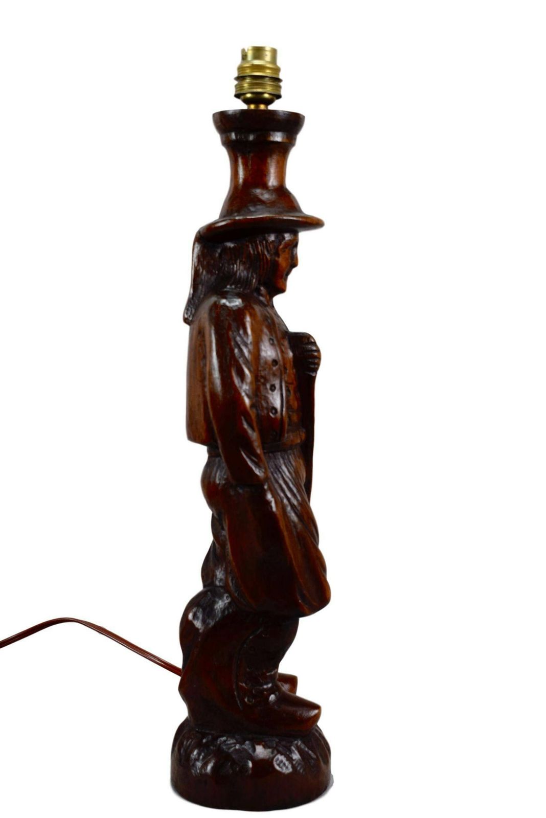 Antique French Large Breton Man Figure Hand Carved Wood Lamp   French Rustic Wooden Lamp Foot   Desk Lamp   French Rustic Farm photo for sale