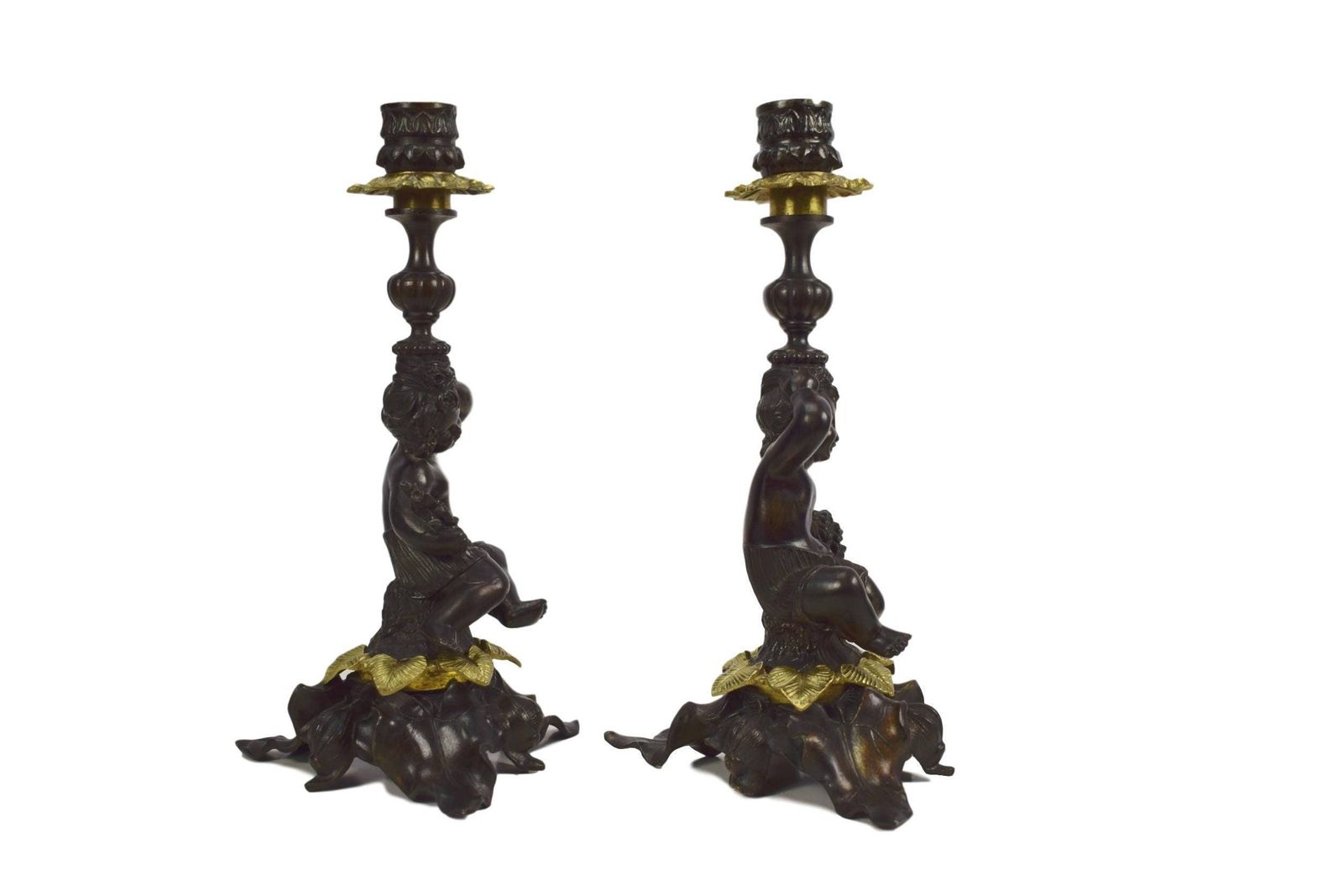 French Pair Of Antique Rococo Candlesticks   Ormolu Bronze Candle Holders   Putto Putti Angel Candlesticks   19thc Candlesticks photo vinterior
