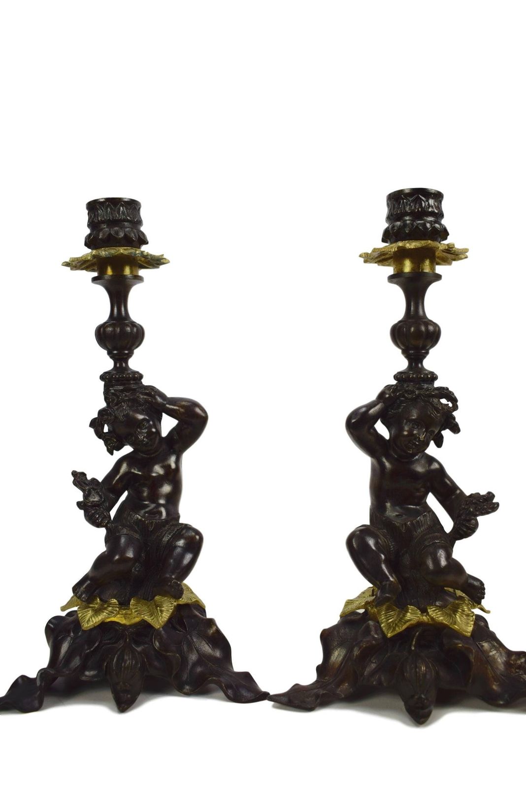 French Pair Of Antique Rococo Candlesticks   Ormolu Bronze Candle Holders   Putto Putti Angel Candlesticks   19thc Candlesticks photo buy