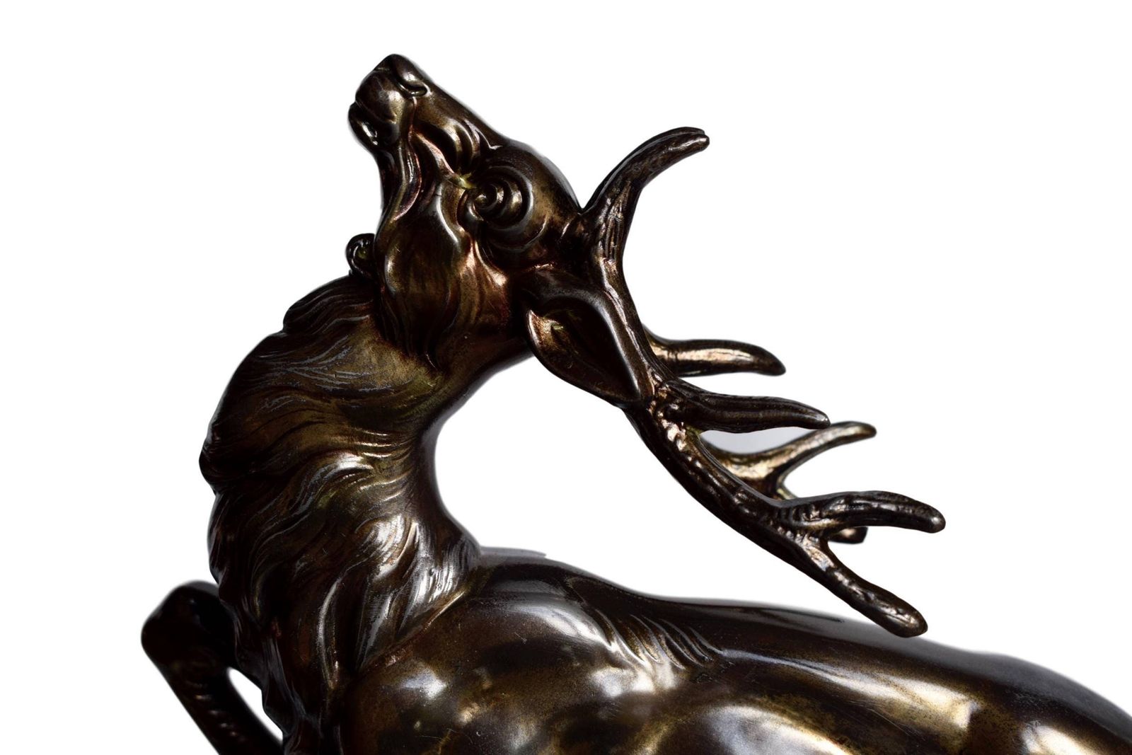 French Art Deco Stag Statue On Marble Base   Spelter Animalist Sculpture   Bronze Patina Stag Statue Figurine photo Art