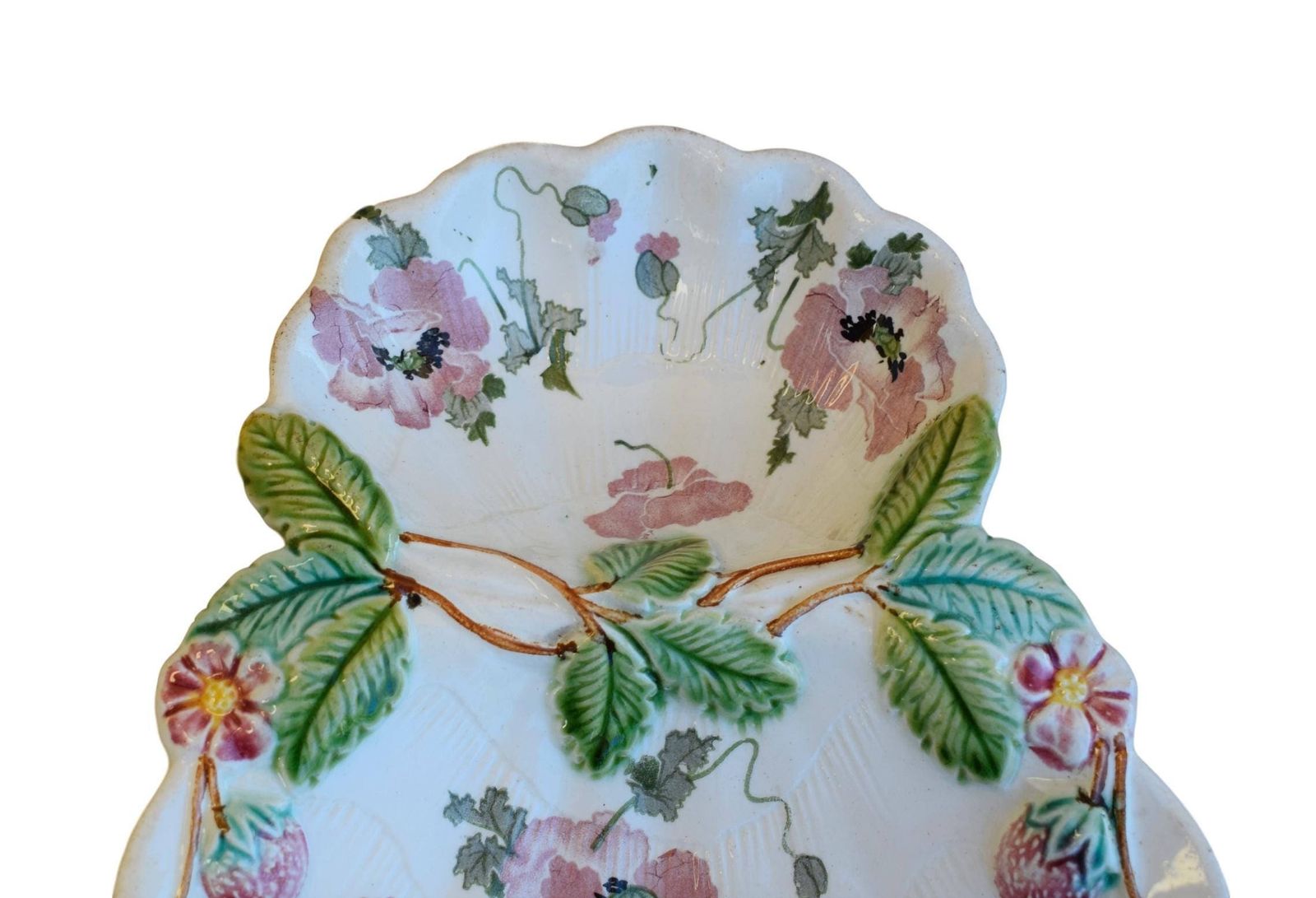 Salins Majolica Strawberry Server   French Antique Poppy Flowers Platter   French Country Home   Summer Dish photo furniture