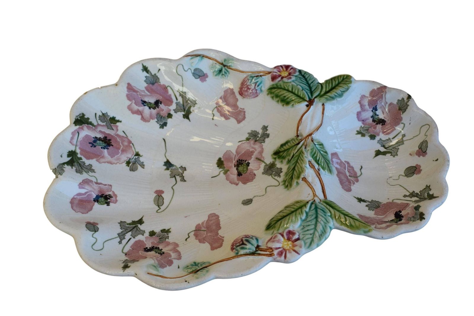 Salins Majolica Strawberry Server   French Antique Poppy Flowers Platter   French Country Home   Summer Dish photo Home Decor