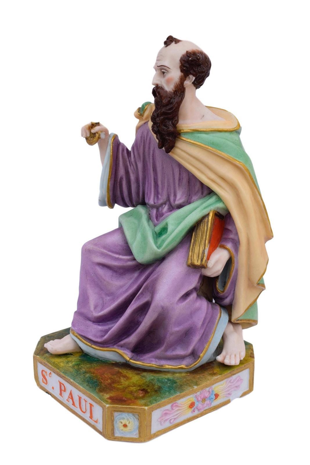 French Antique Large Rare Polychrome Bisque Statue Of Saint Paul 19th.C   Old Church Saint Figure   Porcelain Apostle Statue photo for sale