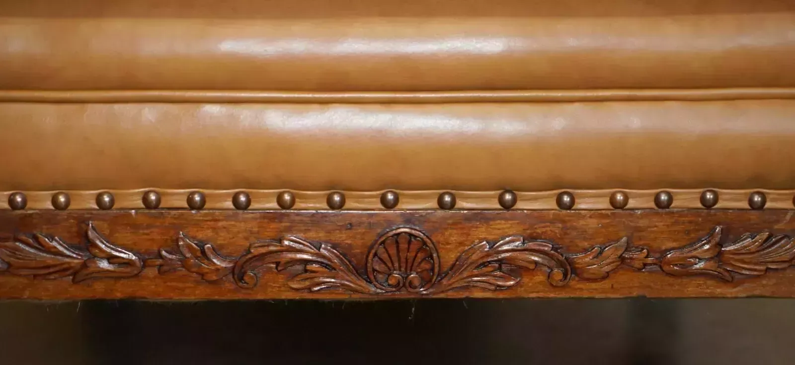 photo furniture Fine Pair Of Restored Victorian Claw & Ball Feet Cognac Brown Leather Armchairs