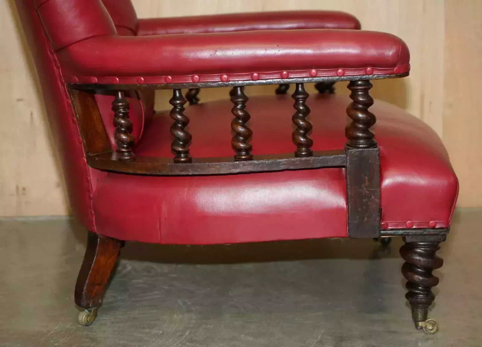 photo buy Antique William IV 1830 Chesterfield Tufted Barley Twist Frame Leather Armchair