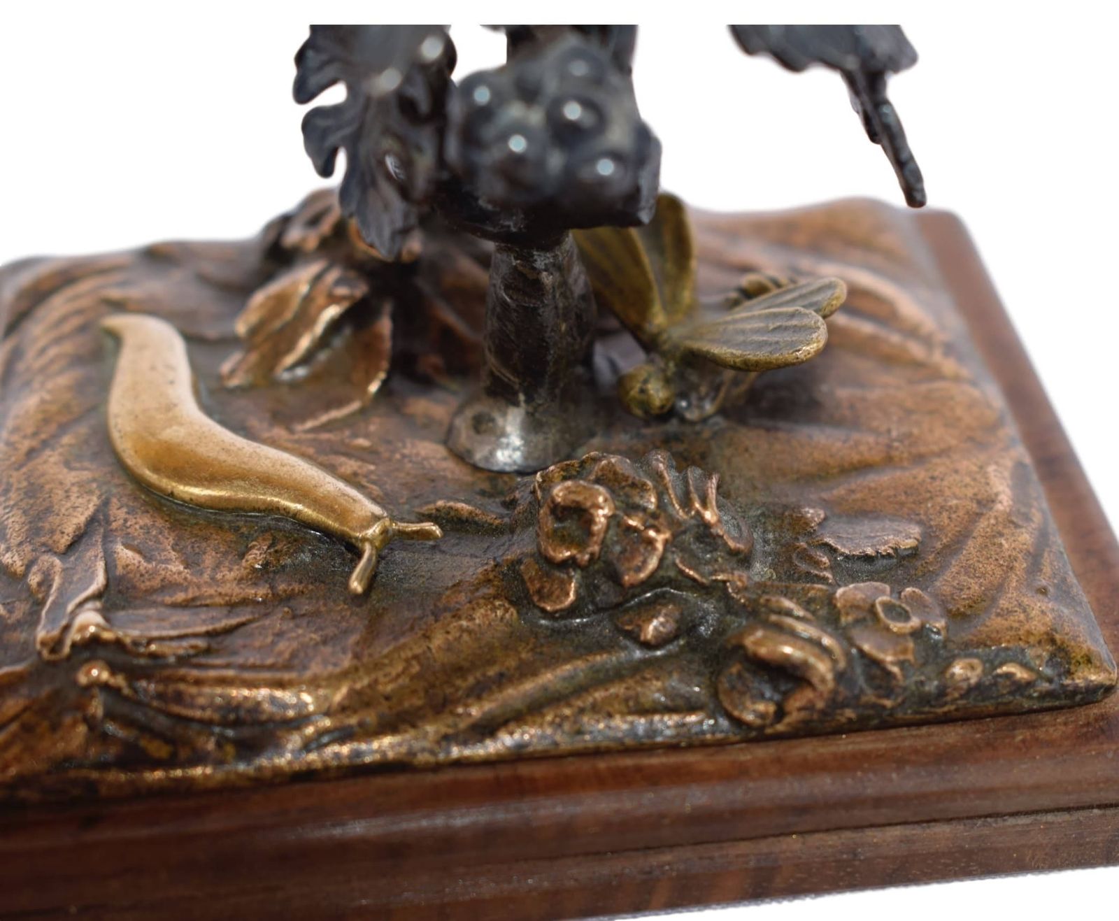 French Antique Bronze & Wood Paperweight   Vine Stock Bee Wine Cellar Decoration   Shabby Chic Romantic Home   Vienna Bronze Style photo vinterior