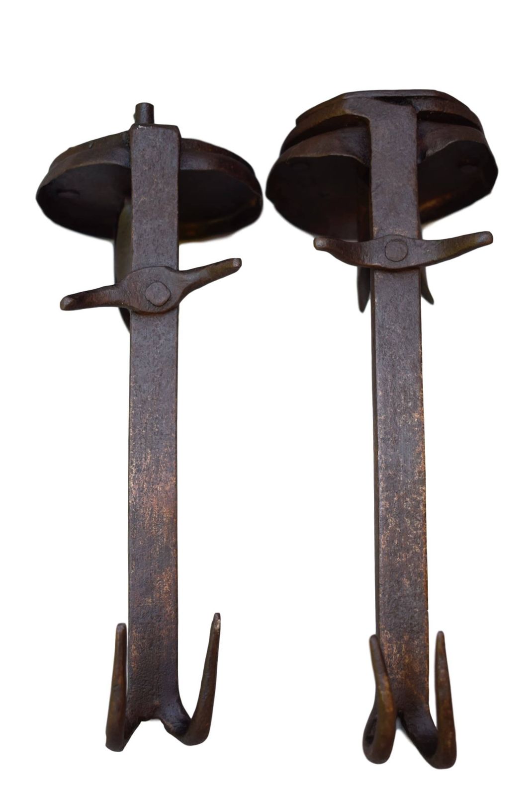 French Pair Of Gothic Riveted Wrought Iron Candle Holders   Arts & Crafts Floor Standing Candlesticks Or To Suspend Lantern Candlestick photo vinterior