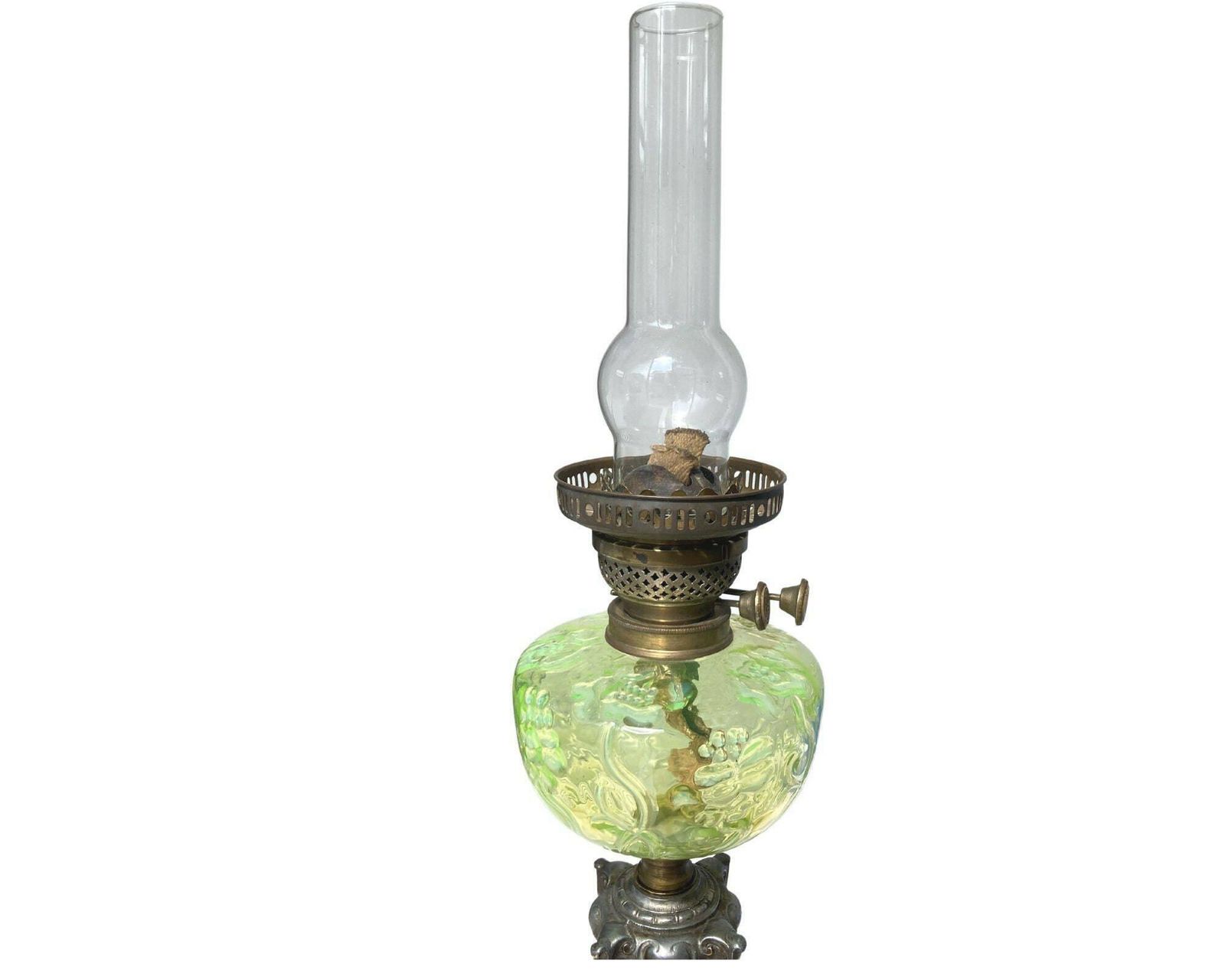Art Nouveau Oil Lamp | 1pcs | Antique Crystal Marble Lamp | Lime Green  | Approx. 1890 photo 696.0