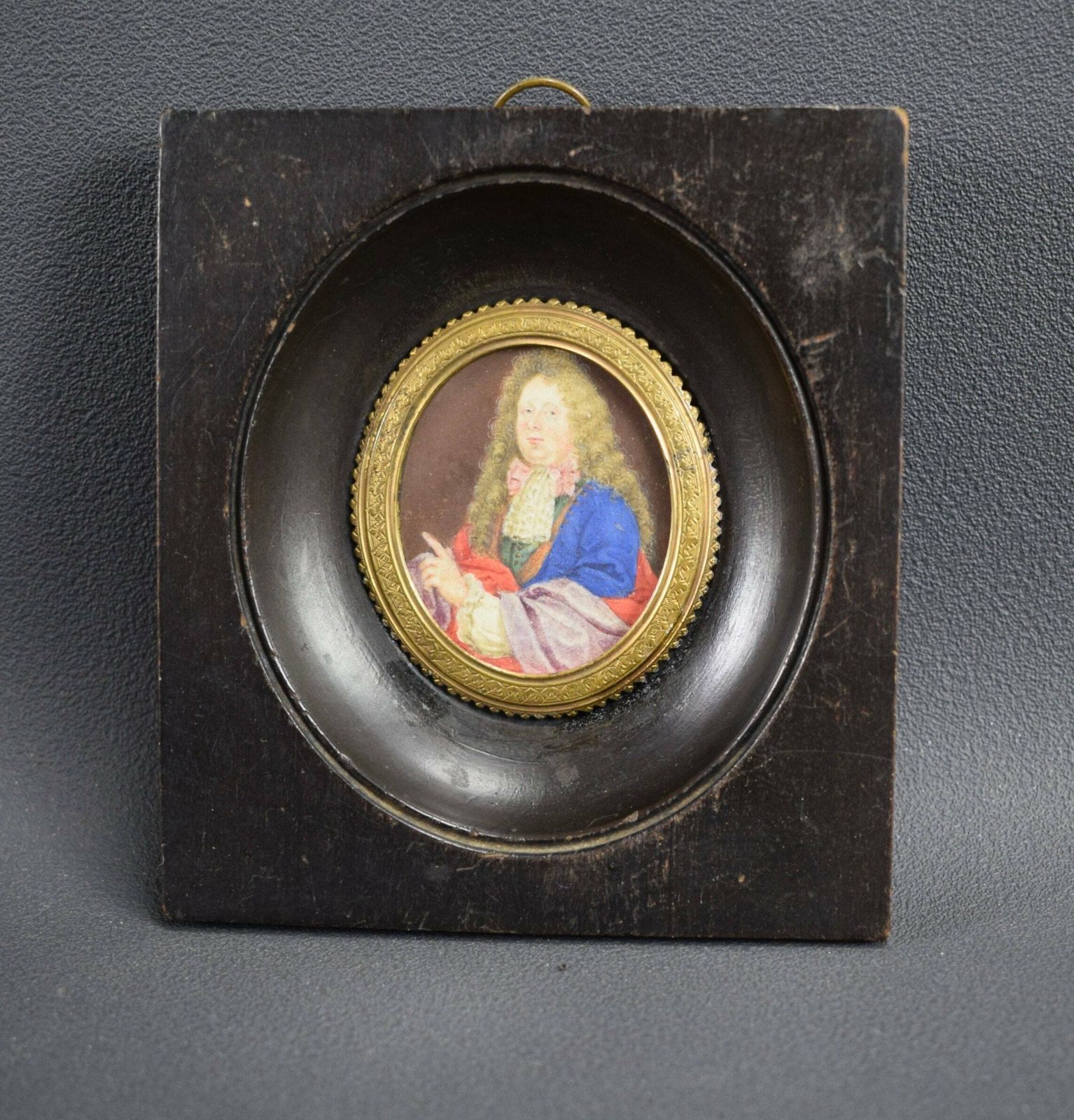 French Antique Miniature Painting On Paper Nobleman 18th 19th Century