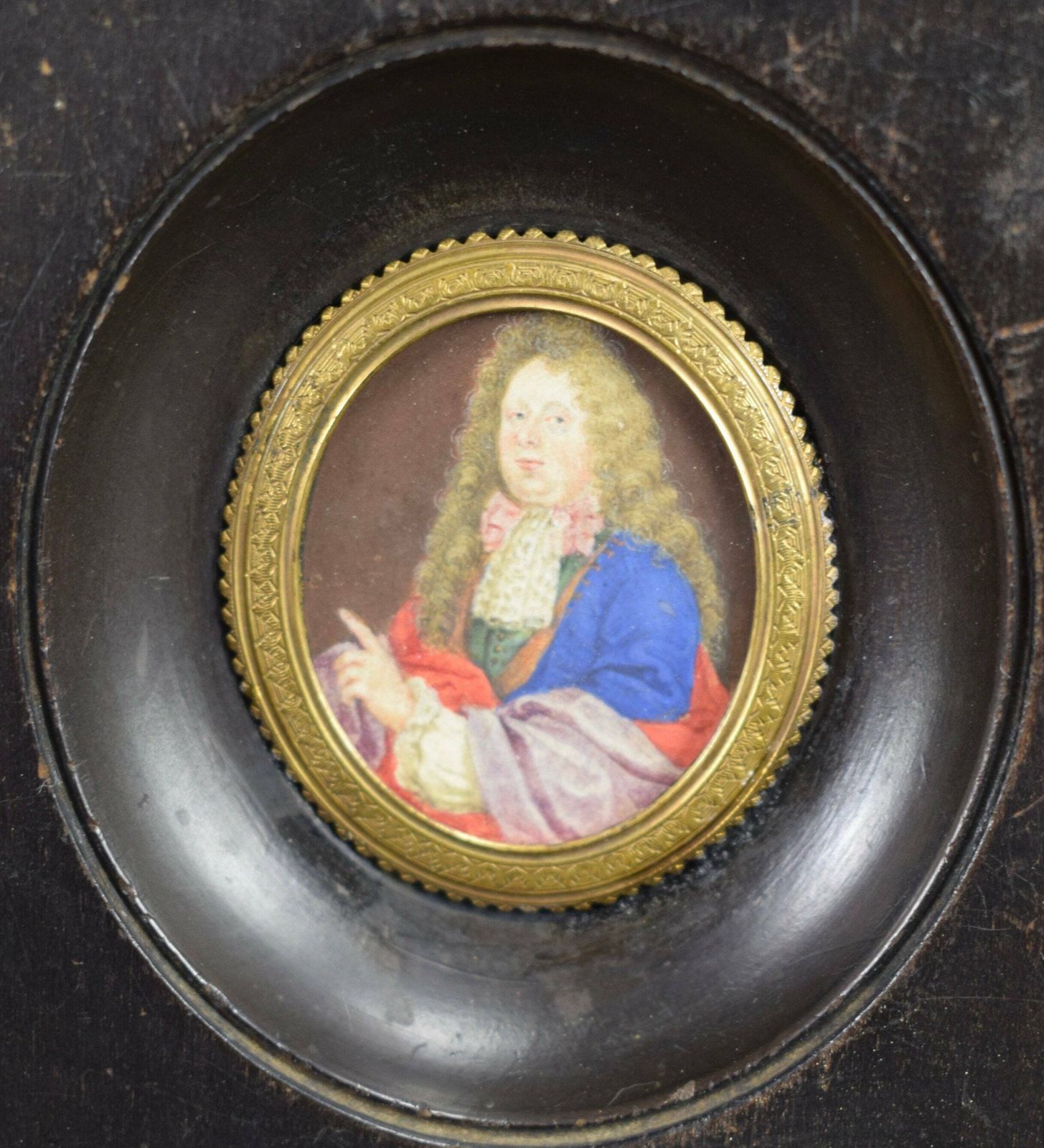 French Antique Miniature Painting On Paper Nobleman 18th 19th Century photo furniture