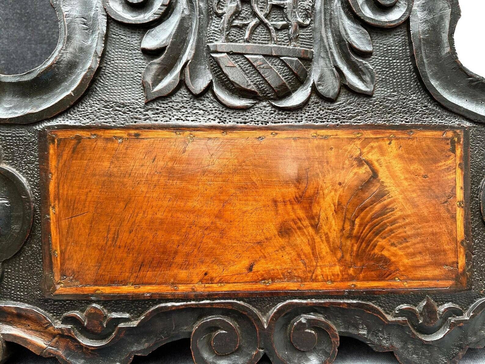 French Antique Gothic Hand Carved Walnut Wood Crest Wall Panel Pediment photo for sale