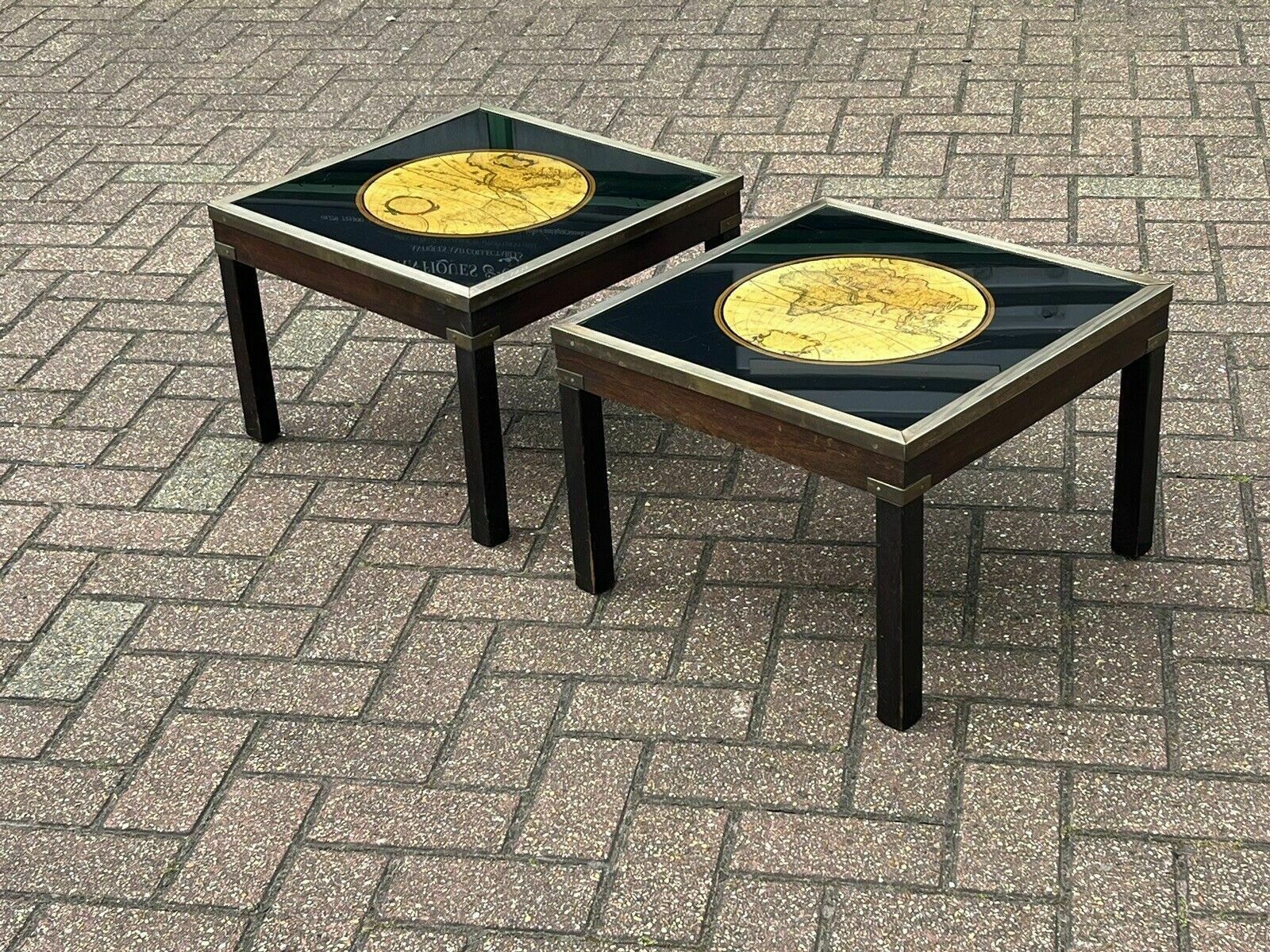 Pair Of Military Style Brass Bound Map Coffee Tables, Lamp Tables, Side Tables photo furniture