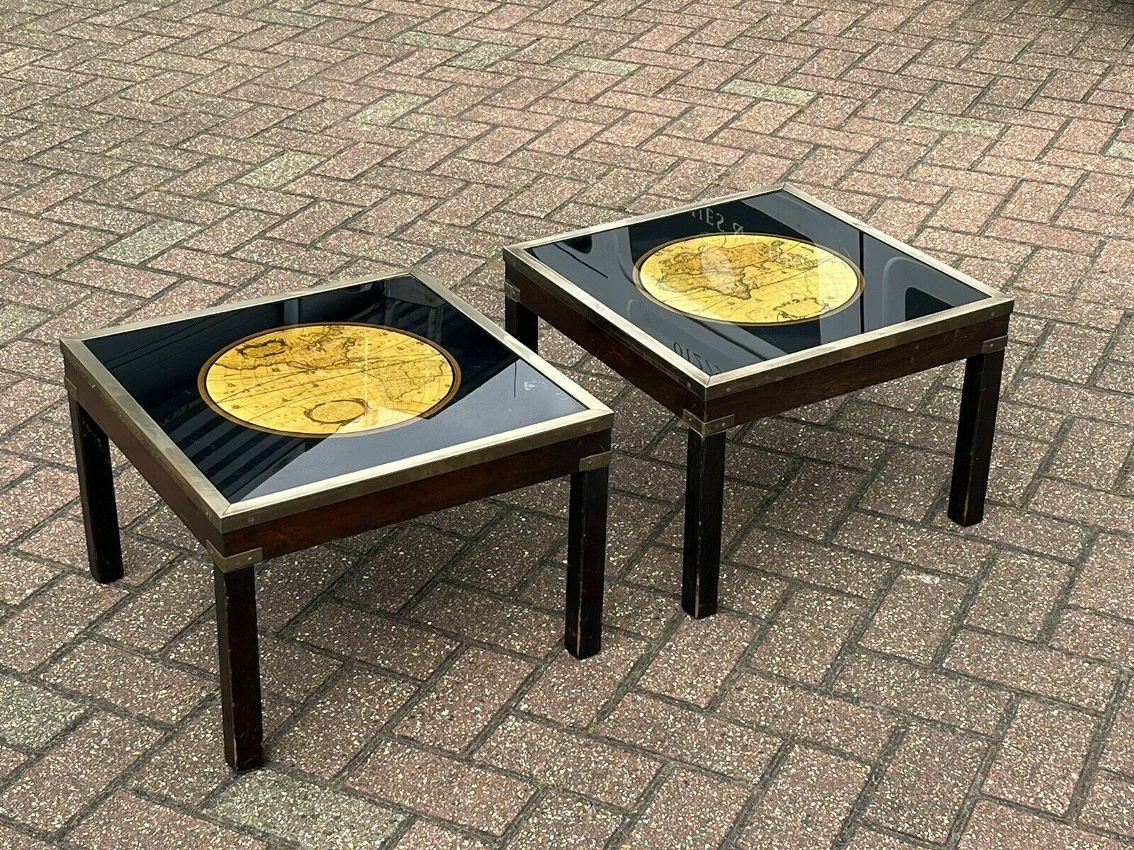 Pair Of Military Style Brass Bound Map Coffee Tables, Lamp Tables, Side Tables photo 475.0
