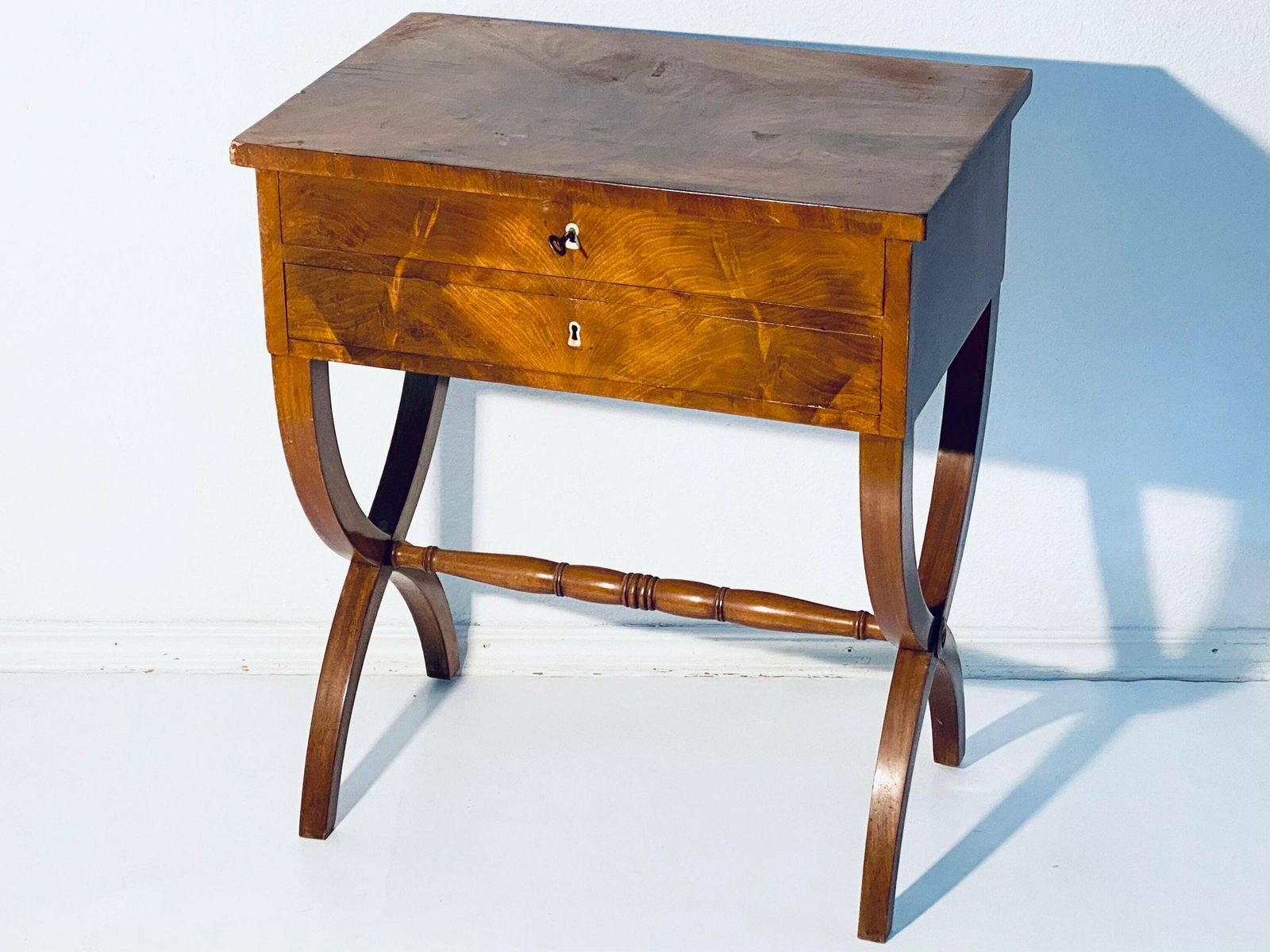 Antique Biedermeier Wooden Sewing Table Writing Desk / 1830s Furniture