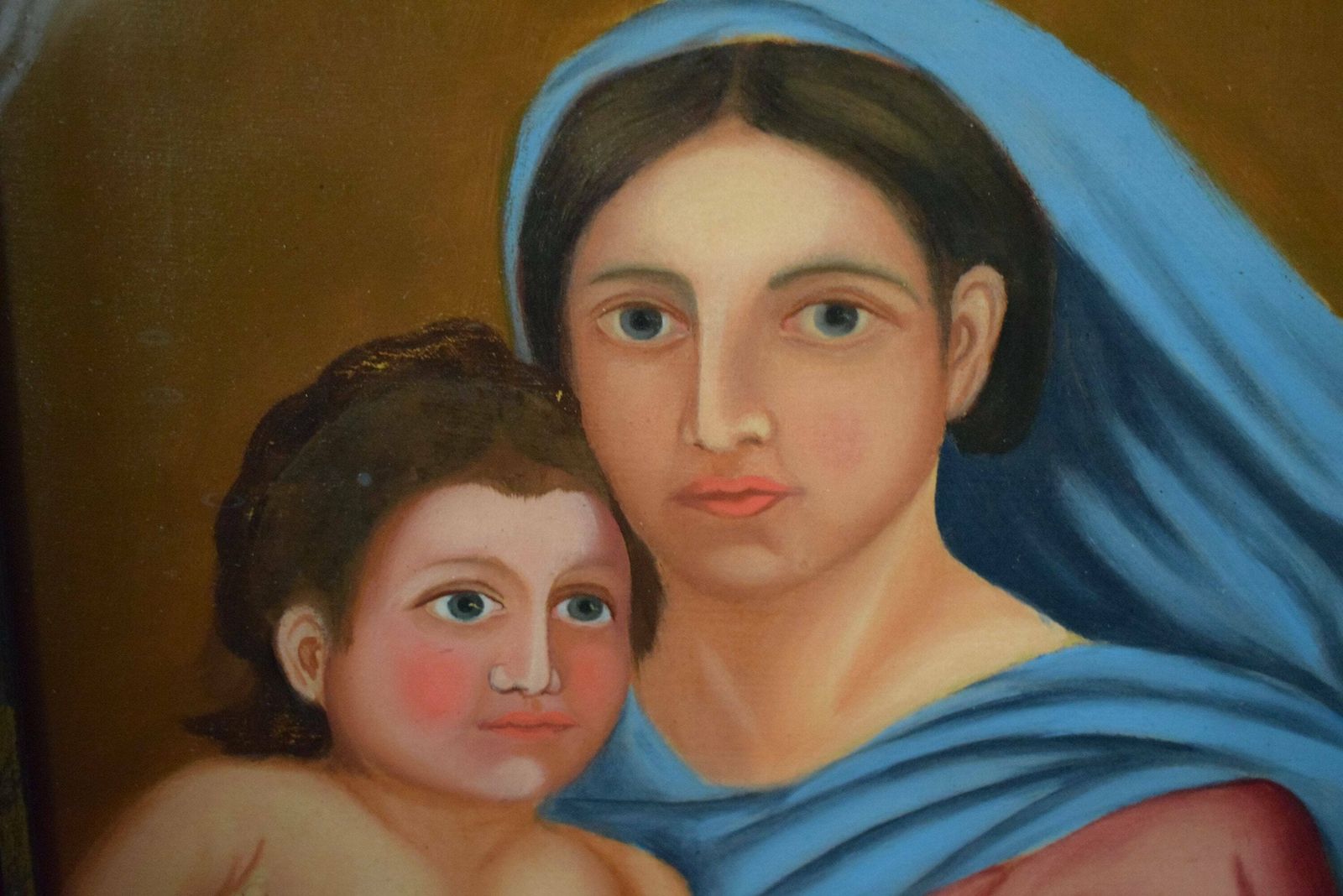 Antique French Oil Painting Italian Madonna And Child photo for sale