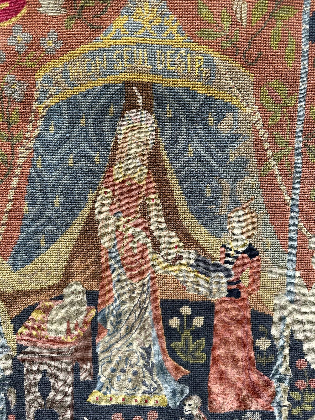 1950's Small Stitch Tapestry The Lady And The Unicorn " Mon Seul Desir" photo furniture