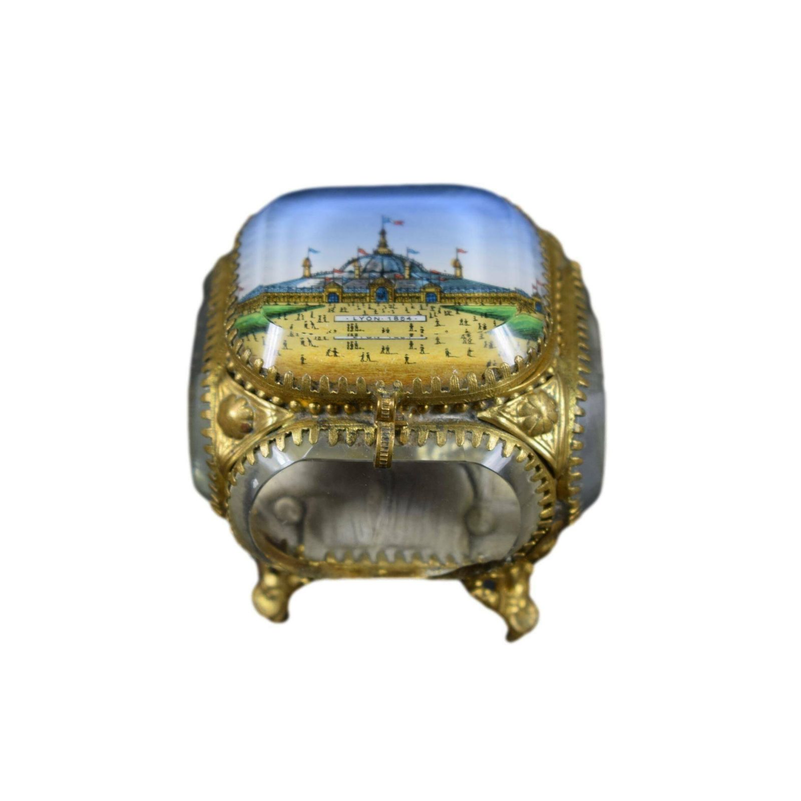 French Antique 19th.C Eglomise Casket Box Jewelry Case Souvenir Of Lyon