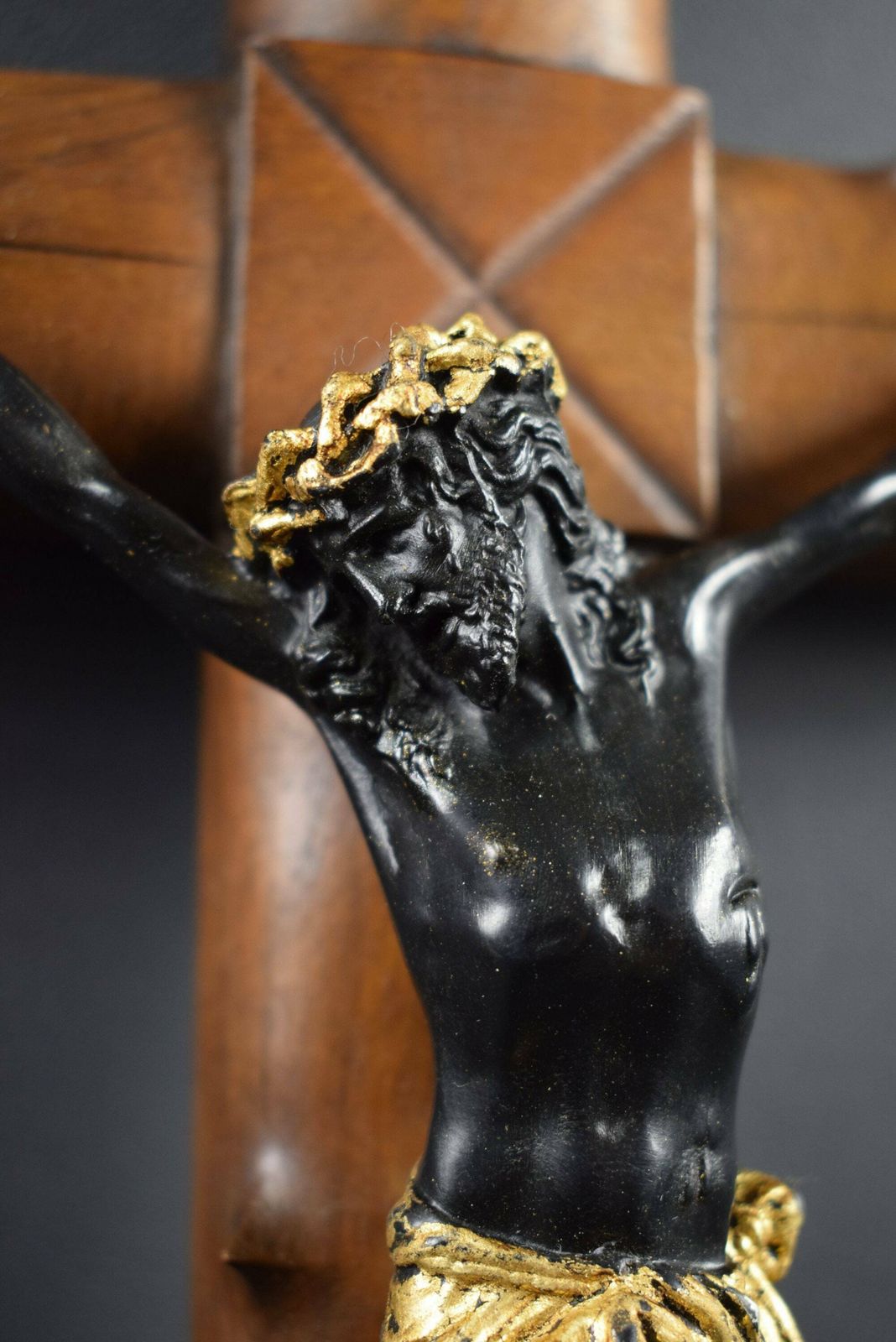 Large French Antique Hand Carved Wood Wall Cross Crucifix 19th photo Art