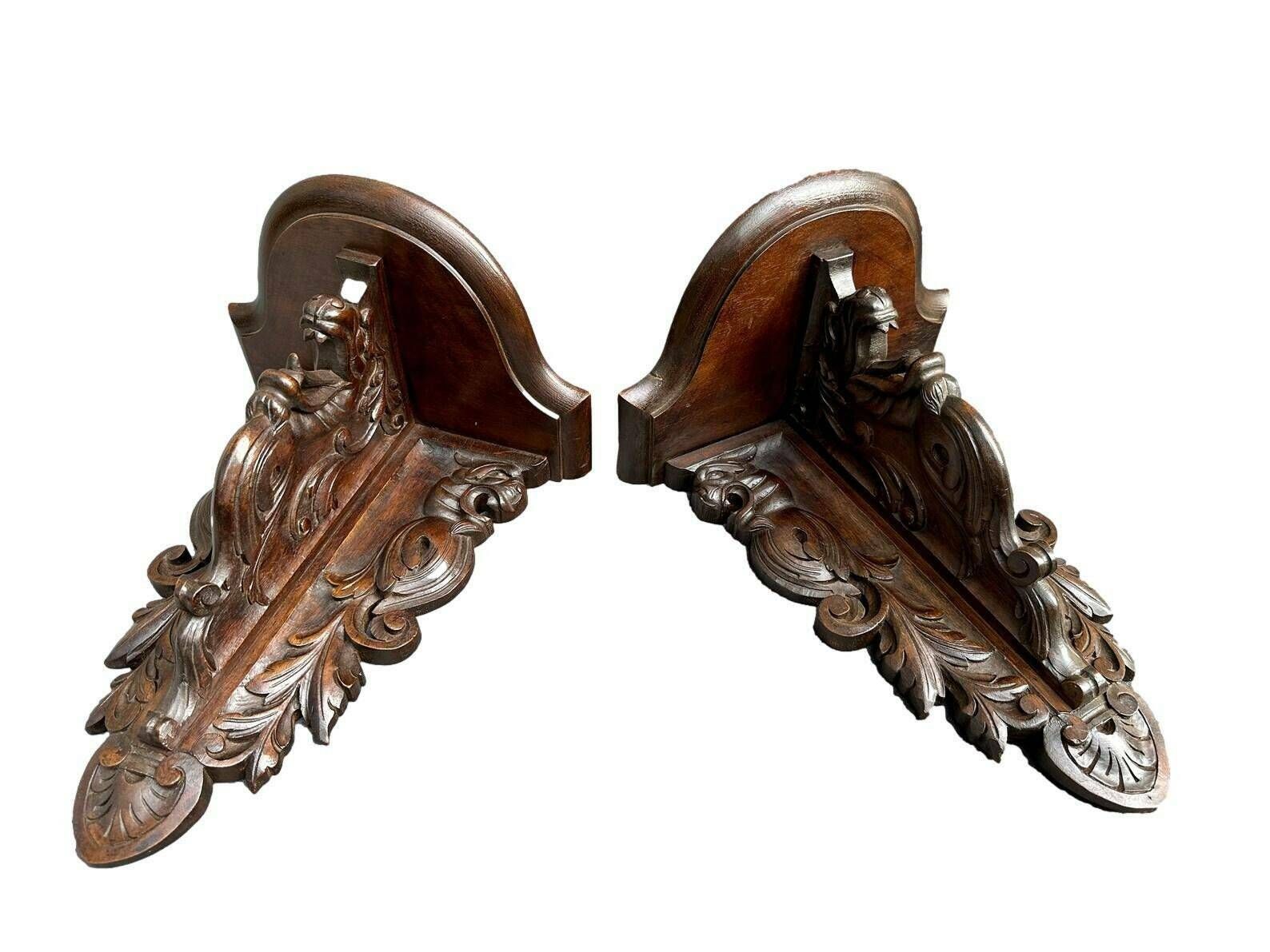 19th Architectural French Antique Pair Of Carved Wooden Console Chimera photo vinterior