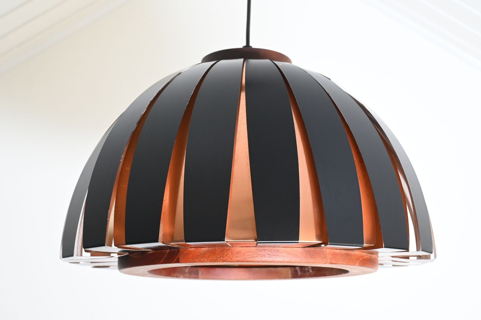photo for sale Rare Vintage Fiesta Metal With Wood Pendant / Hanging Lamp By Svend Aage Holm Sørensen, Denmark 1960s