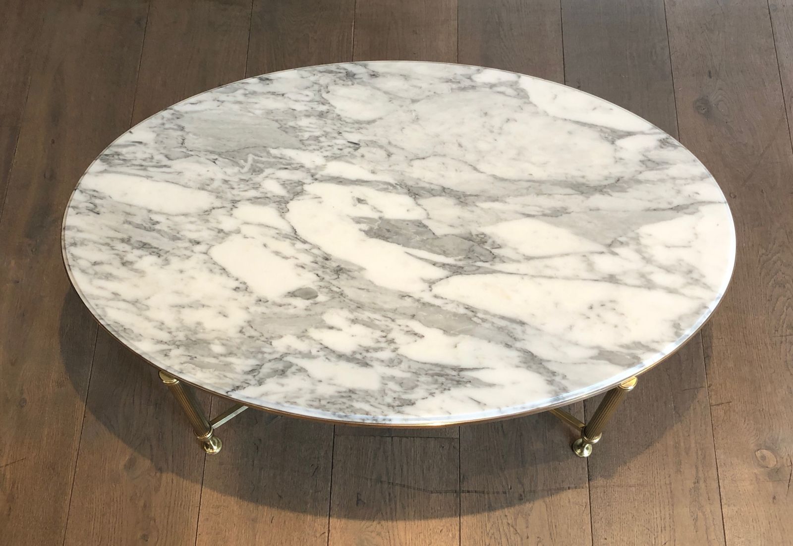 Neoclassical Style Oval Coffee Table In Brass And Carrara Marble Top From Maison Jansen photo Furniture