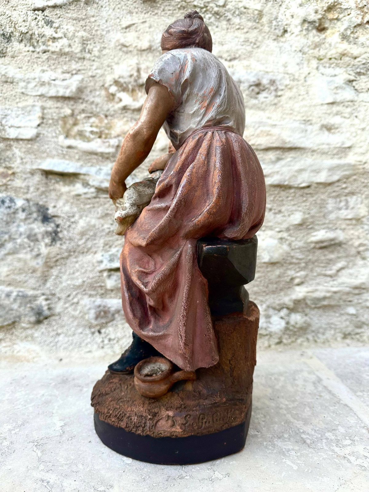 Rare French Antique Motherhood Terracotta Sculpture Of Mother And Baby 19th Century Statue By Joseph Le Guluche photo Home Decor