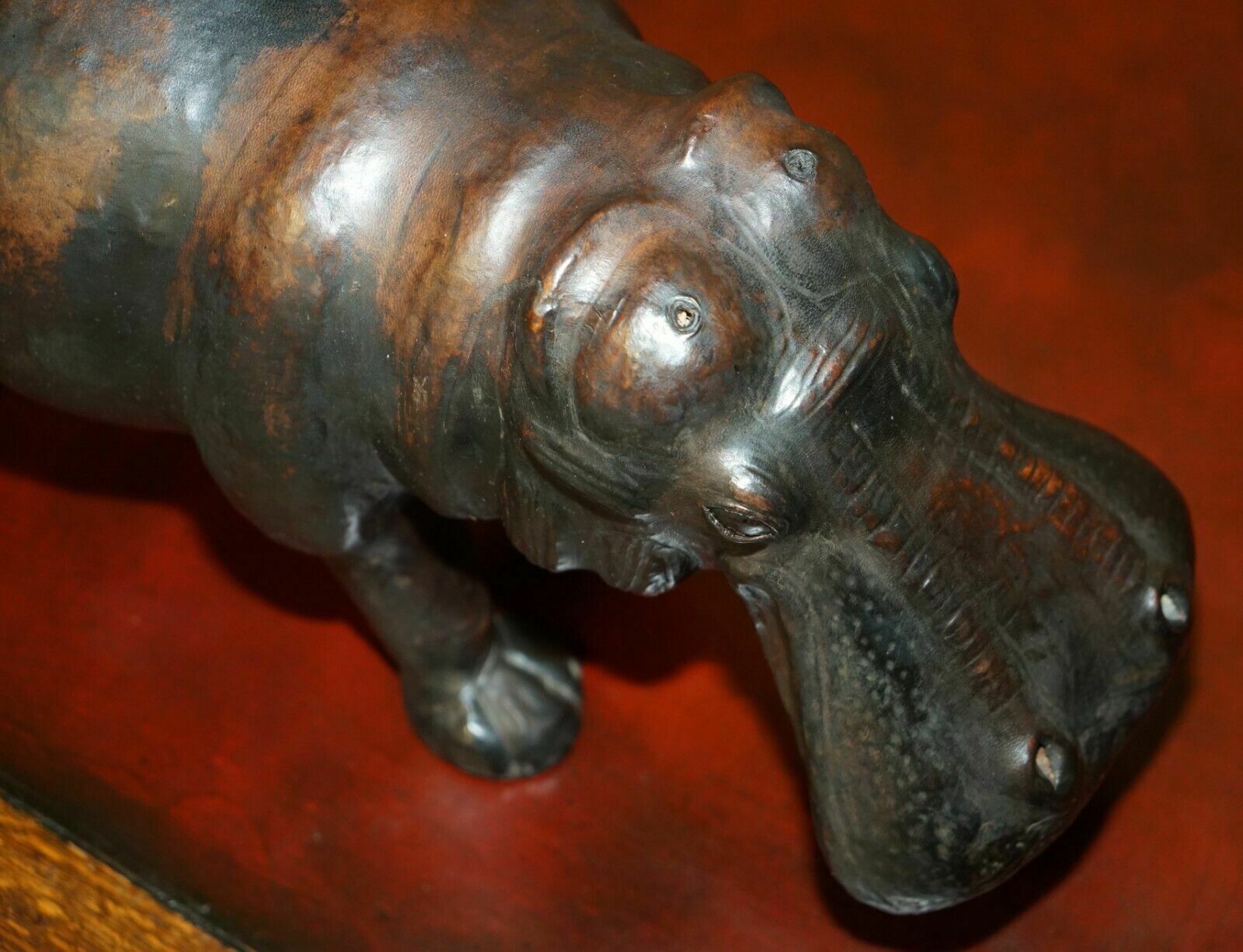 Collectable Liberty's London Omersa Brown Leather Hippopotamus Footstool Hippo photo vintage