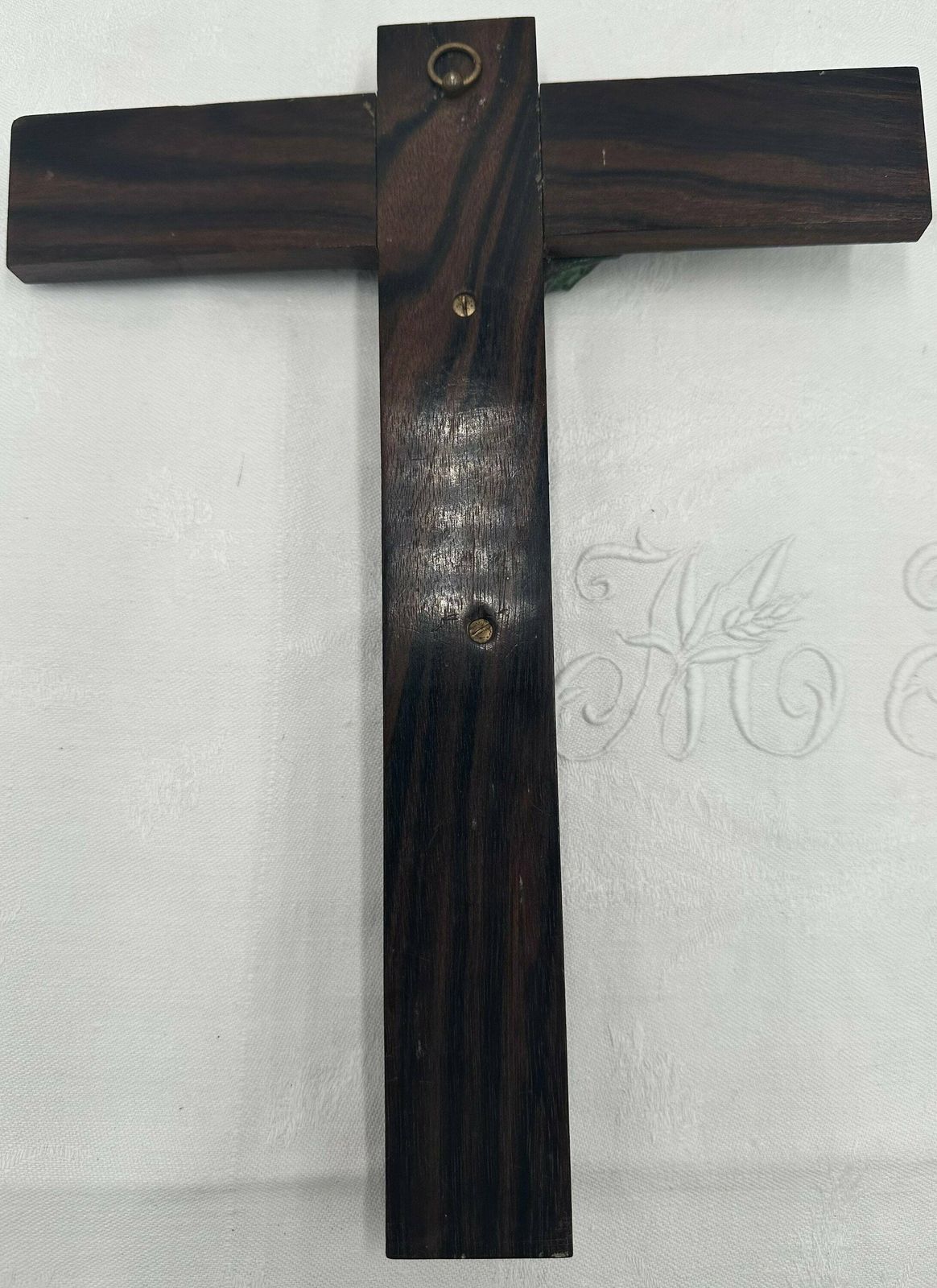 photo for sale Art Deco Green Bronze And Macassar Ebony Wall Crucifix By Hartmann