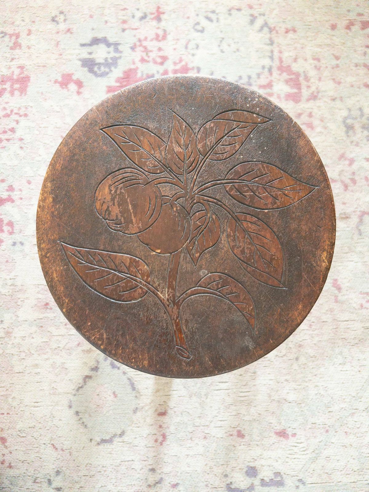 Swiss Wooden Tripod Milking Stool   Ornate Floral Stool Made In Switzerland photo Furniture