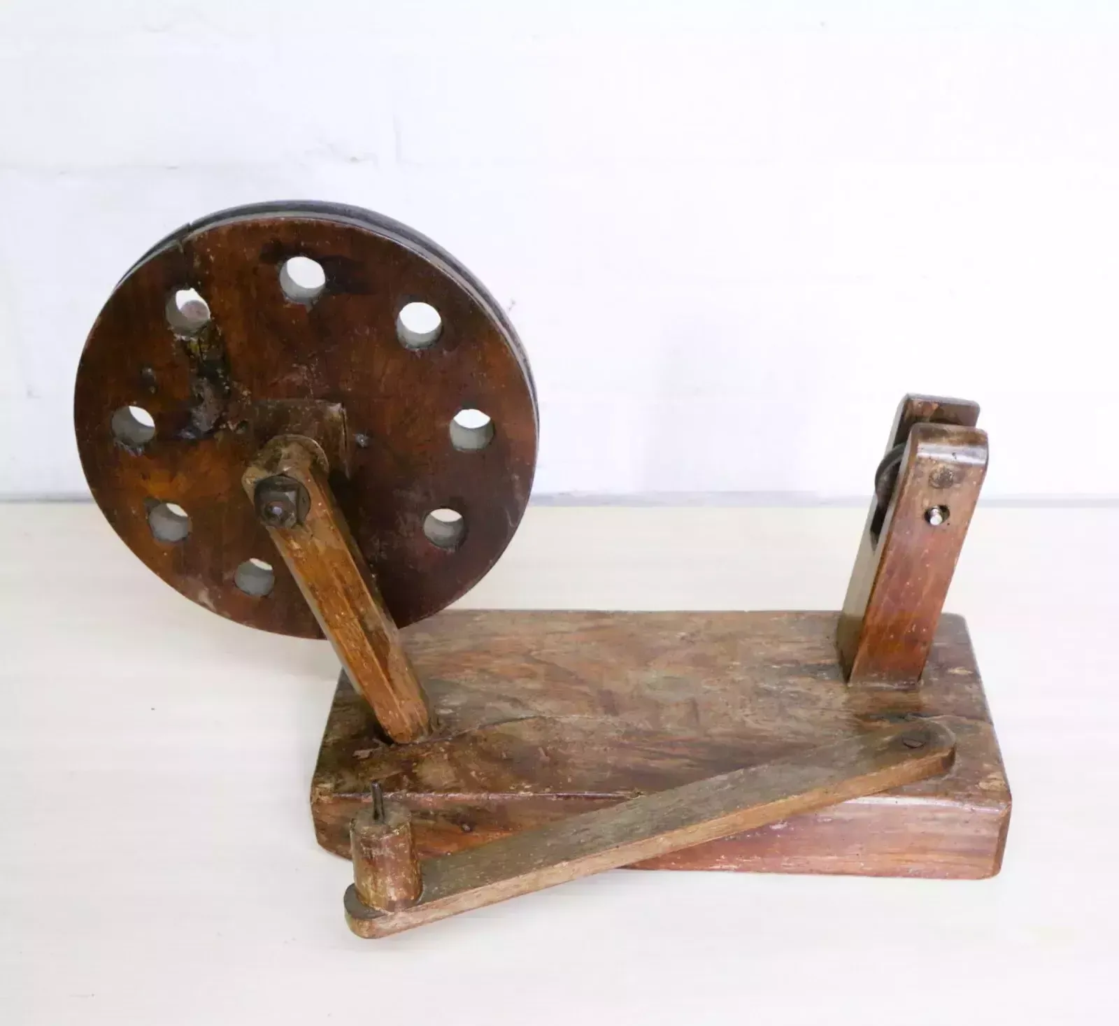 Antique Wool Winder Spinning Wheel 19th C. Indian Asian Charkha Country Rustic photo vintage