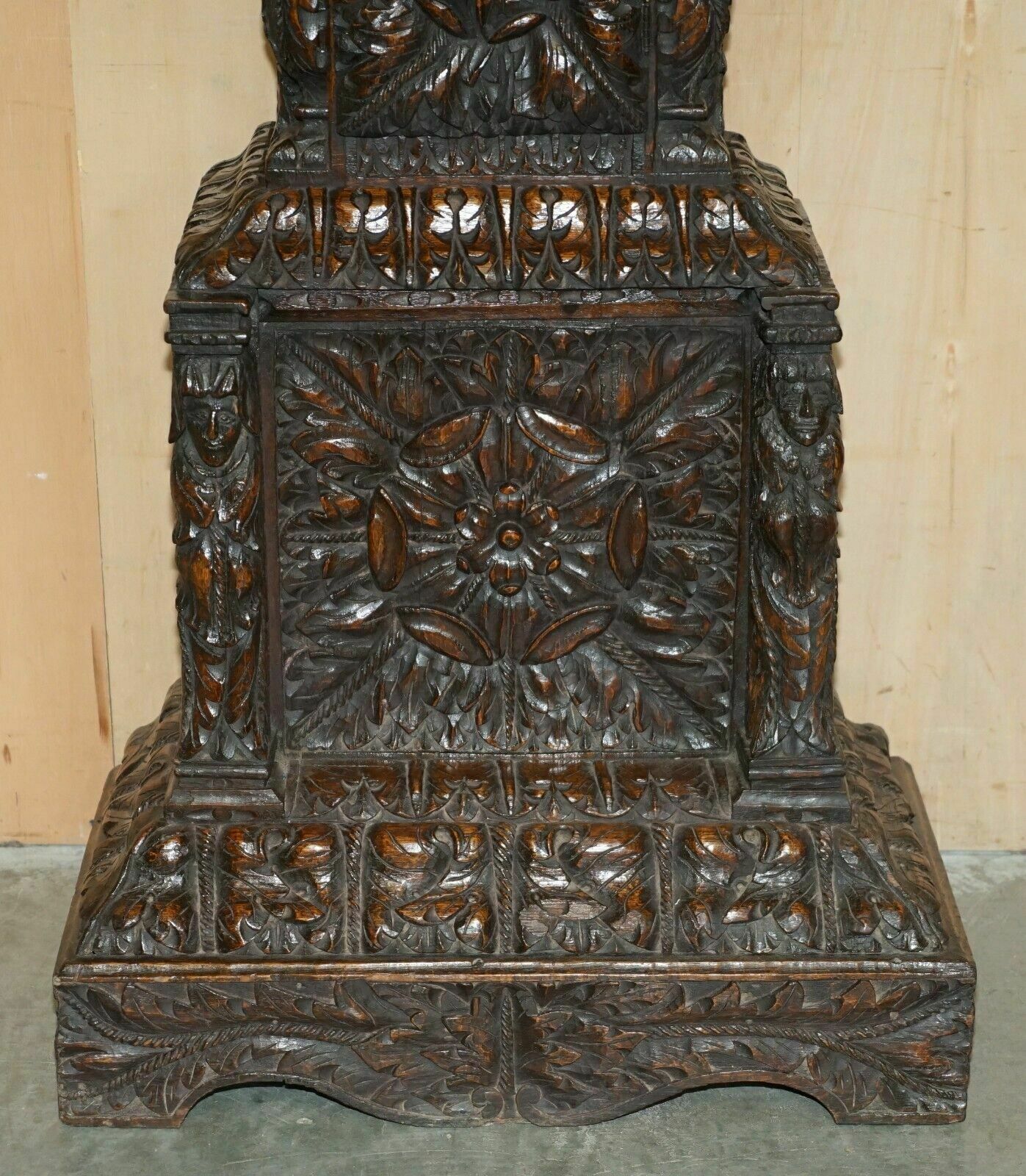 Exquisite Antique Restored Hand Carved Grandfather Clock Case Depicting A King photo vintage