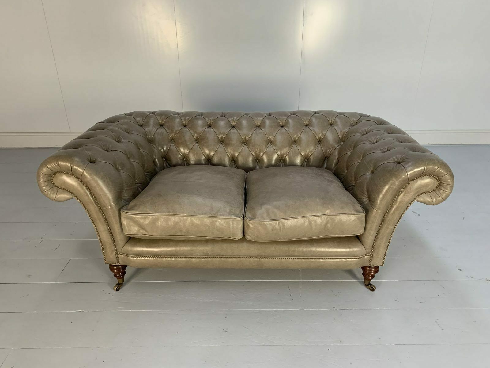 Furniture Pair Of Beaumont & Fletcher “Grenville” 2 Seat Chesterfield Sofas – In Grey Leather photo