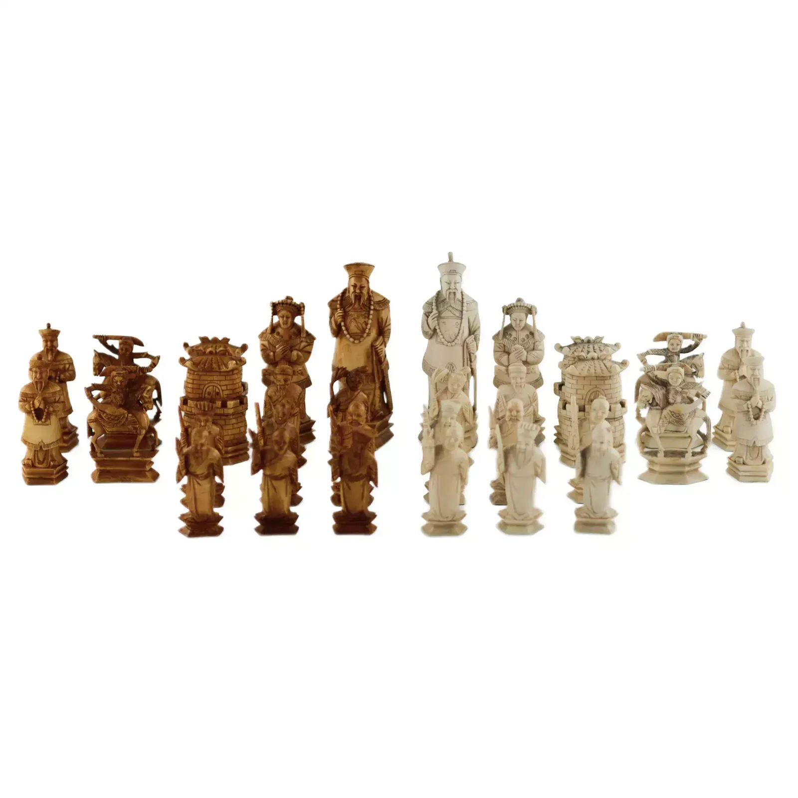 A Beautiful Set Of Chinese Ivory Chess Pieces. The Turn Of The 19th 20th Centuries.