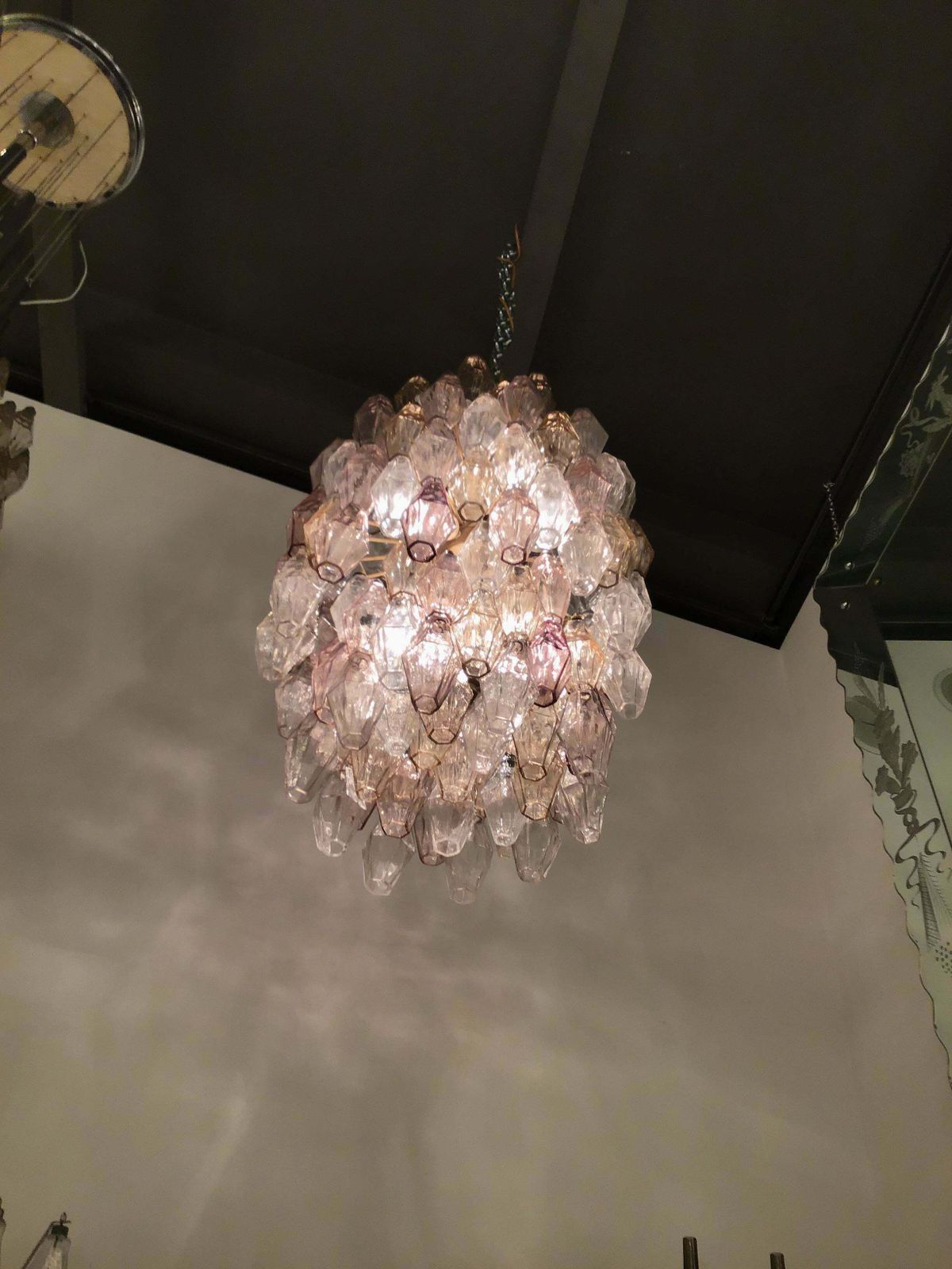 Venini Chandelier Carlo Scarpa Poliedri 1950 Murano Glass Iron Brass, Italy photo buy