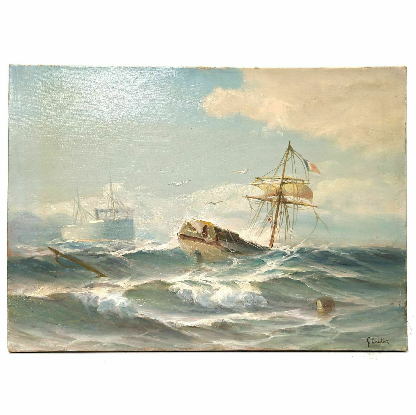 Oil Painting On Canvas Marine By François Gautier (1842 1917)