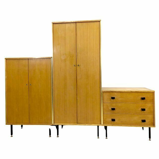 1950 Cabinet In Oak Veneer With Modular Metal Legs photo vintage