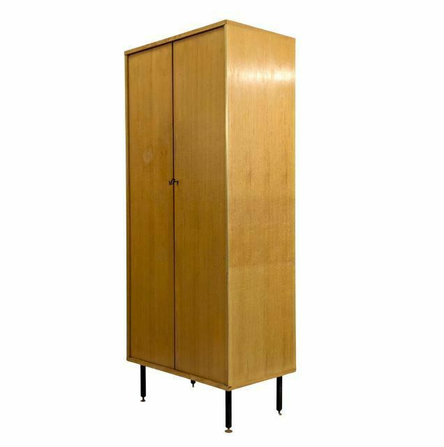 Tall Cabinet 1950 In Oak Veneer With Modular Metal Legs photo furniture