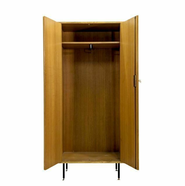 Tall Cabinet 1950 In Oak Veneer With Modular Metal Legs photo for sale