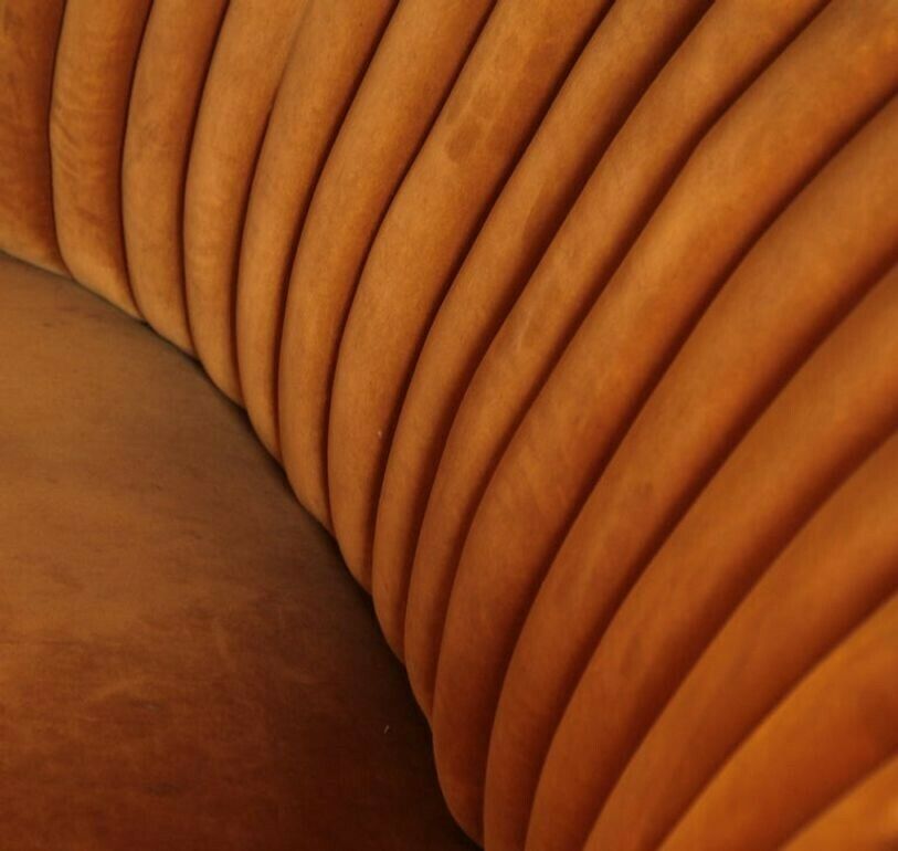 photo for sale Shell Midcentury Curved Sofa, Brass Cast Feet, Original Velvet, Casa E Giardino