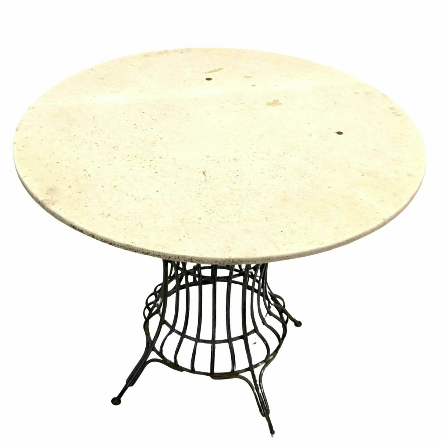Outdoor Pedestal Table In Wrought Iron And Travertine photo furniture